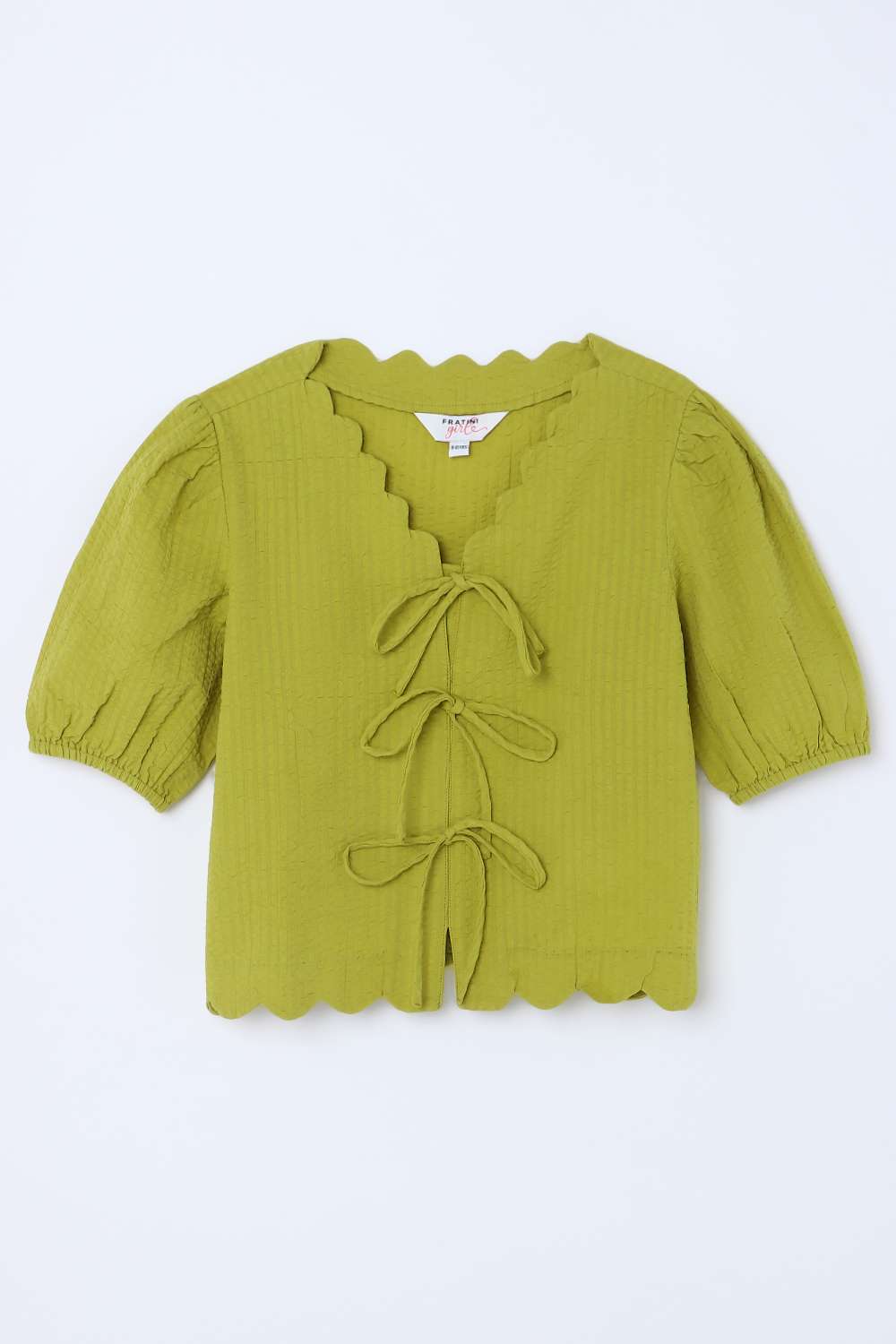 Solid-Blended-Fabric-Tie-Up-Neck-Girls-Top