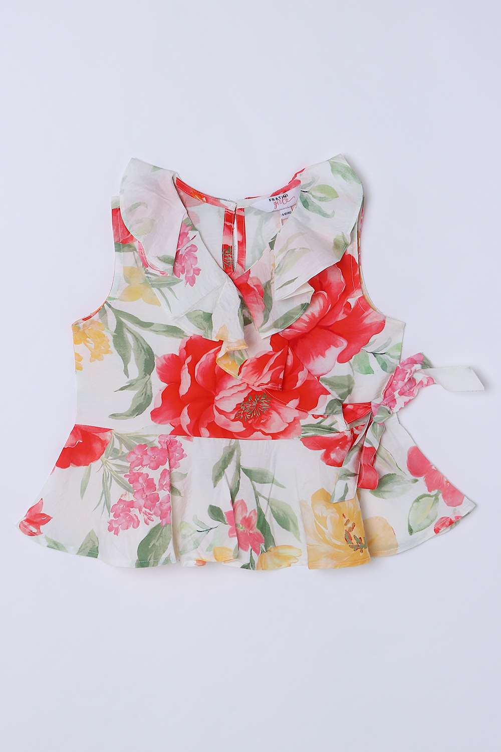 Floral-Blended-Fabric-V-Neck-Girls-Top