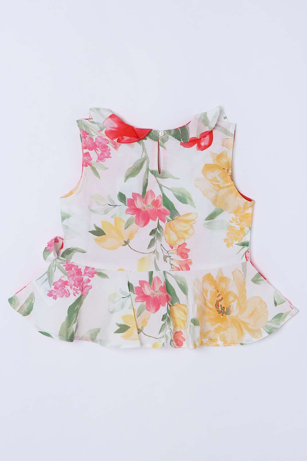 Floral-Blended-Fabric-V-Neck-Girls-Top