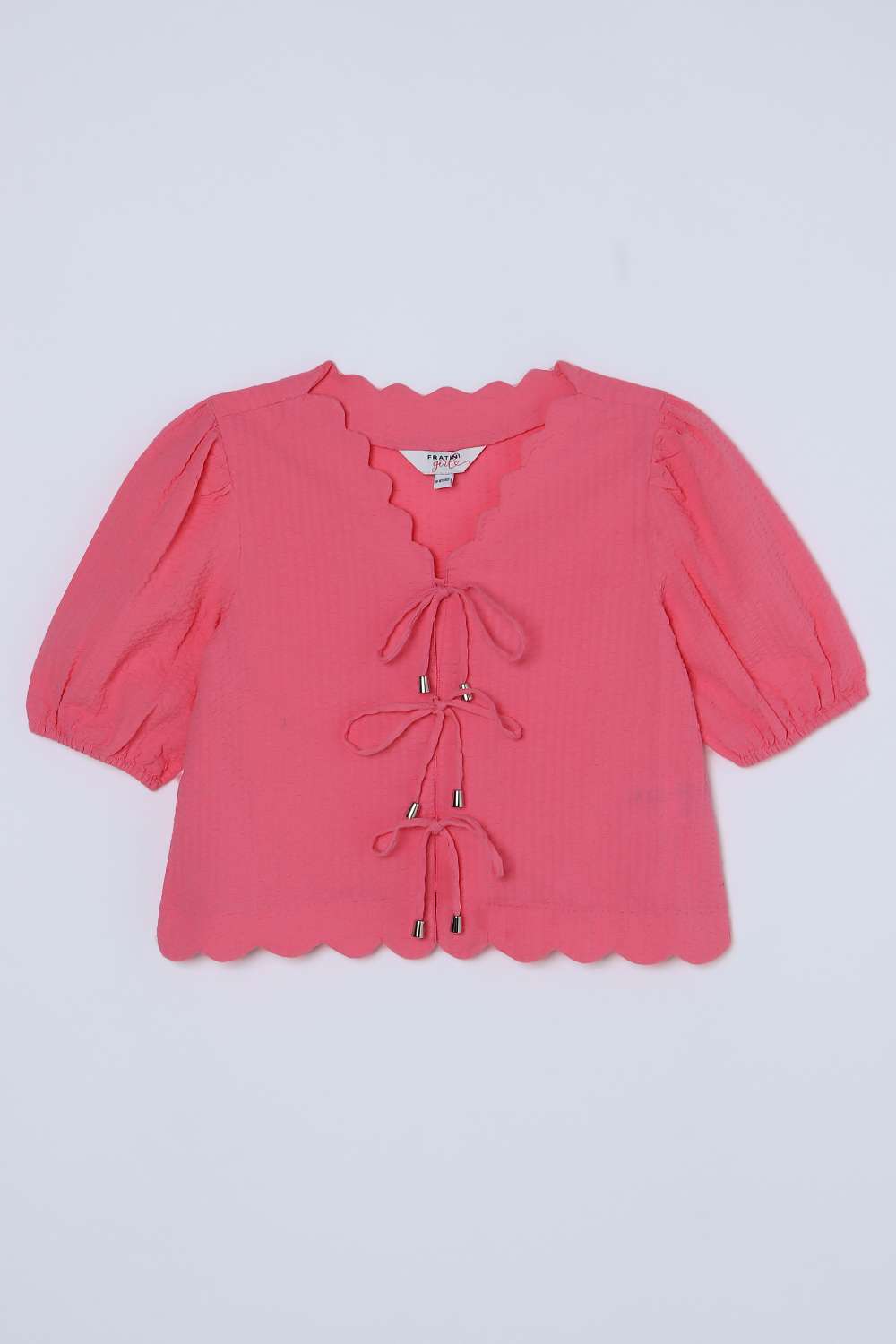 Solid-Blended-Fabric-Tie-Up-Neck-Girls-Top