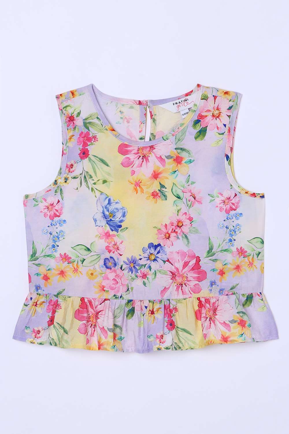 Floral-Blended-Fabric-Round-Neck-Girls-Top