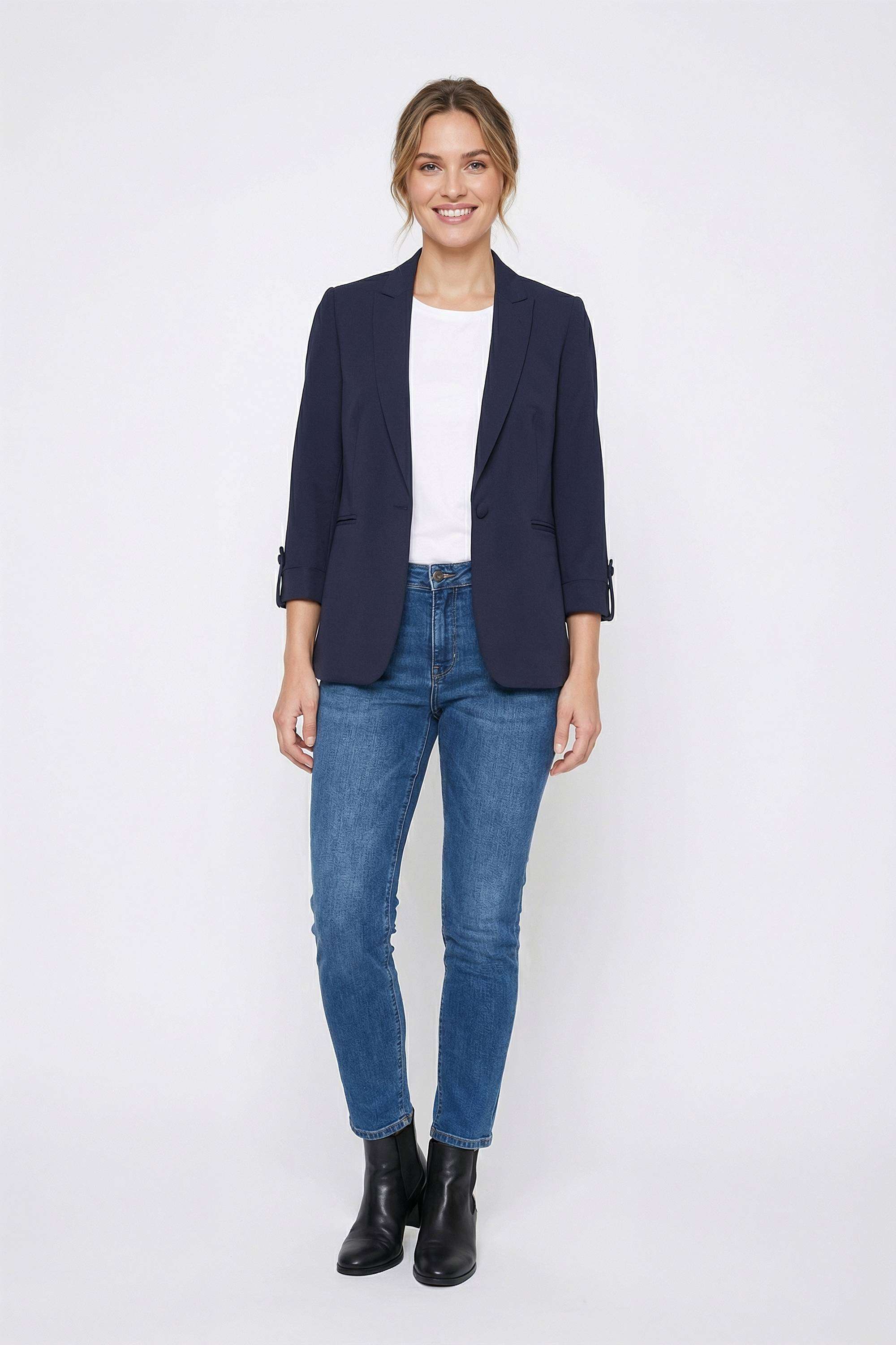 Solid-Collared-Blended-Fabric-Women-s-Casual-Wear-Blazer