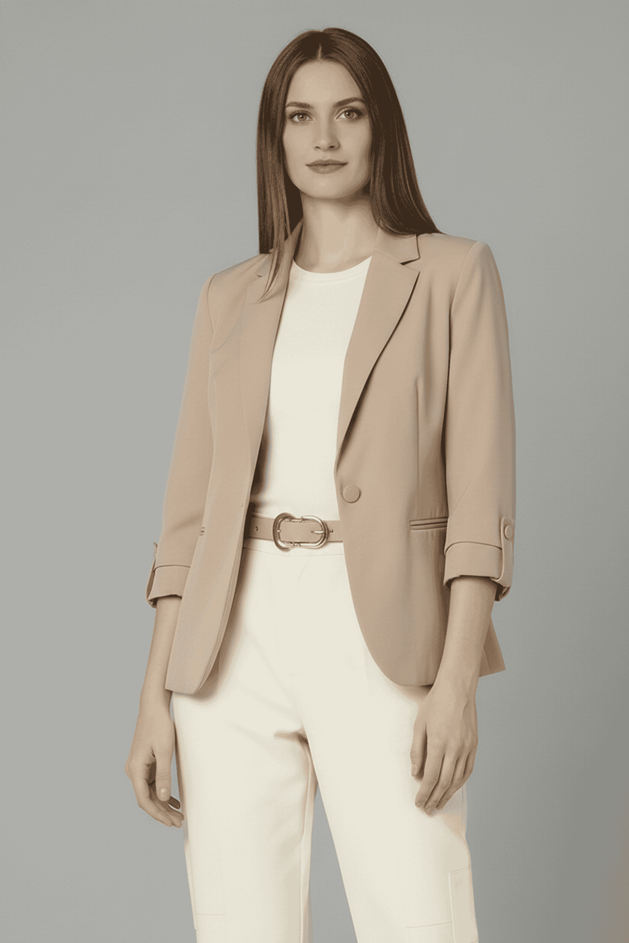 Solid-Collared-Blended-Fabric-Women-s-Formal-Wear-Blazer
