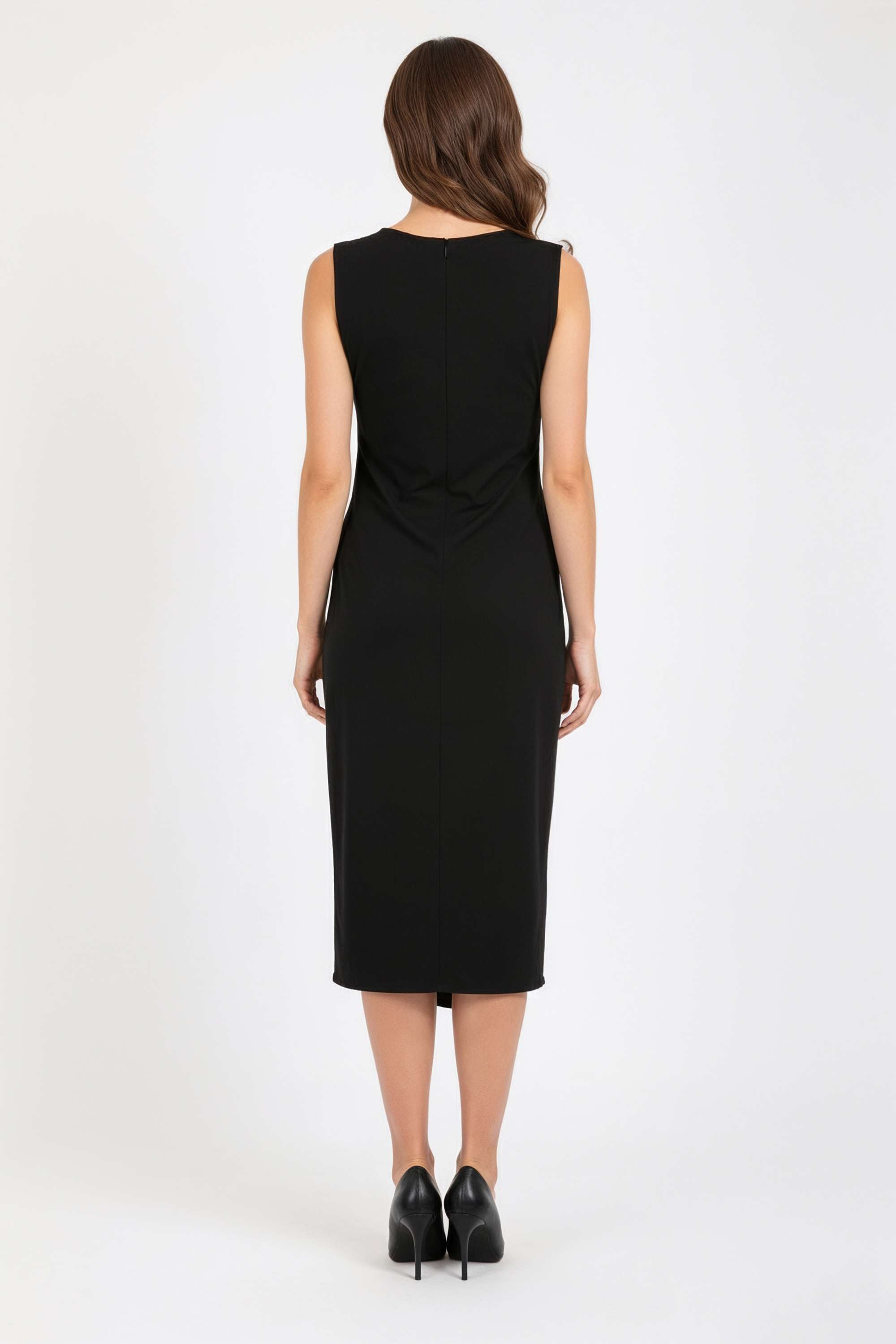 Solid-Round-Neck-Blended-Fabric-Women-Dress