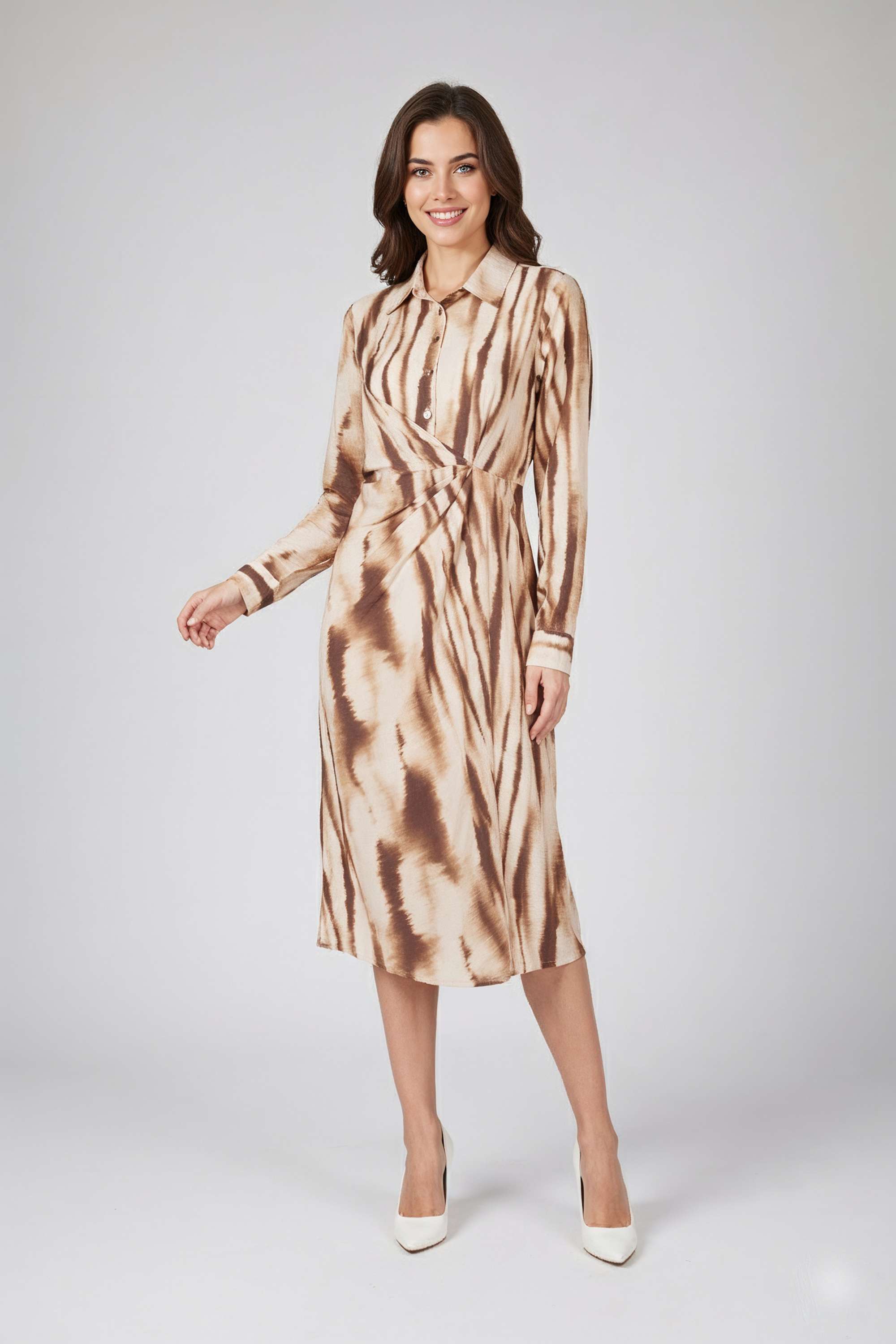 Ombre-Collared-Blended-Fabric-Women-Dress
