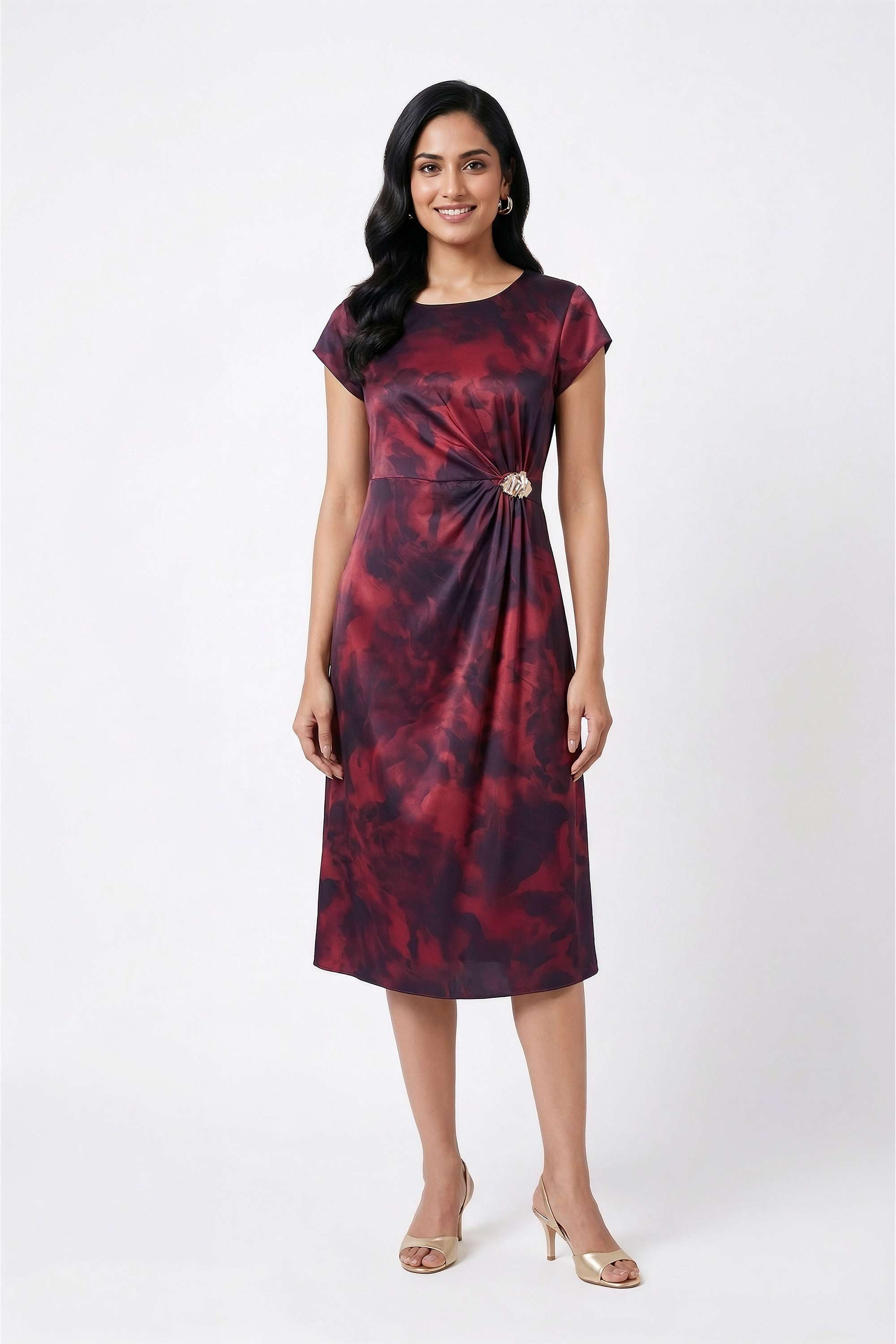 Printed-Round-Neck-Polyester-Women-Dress