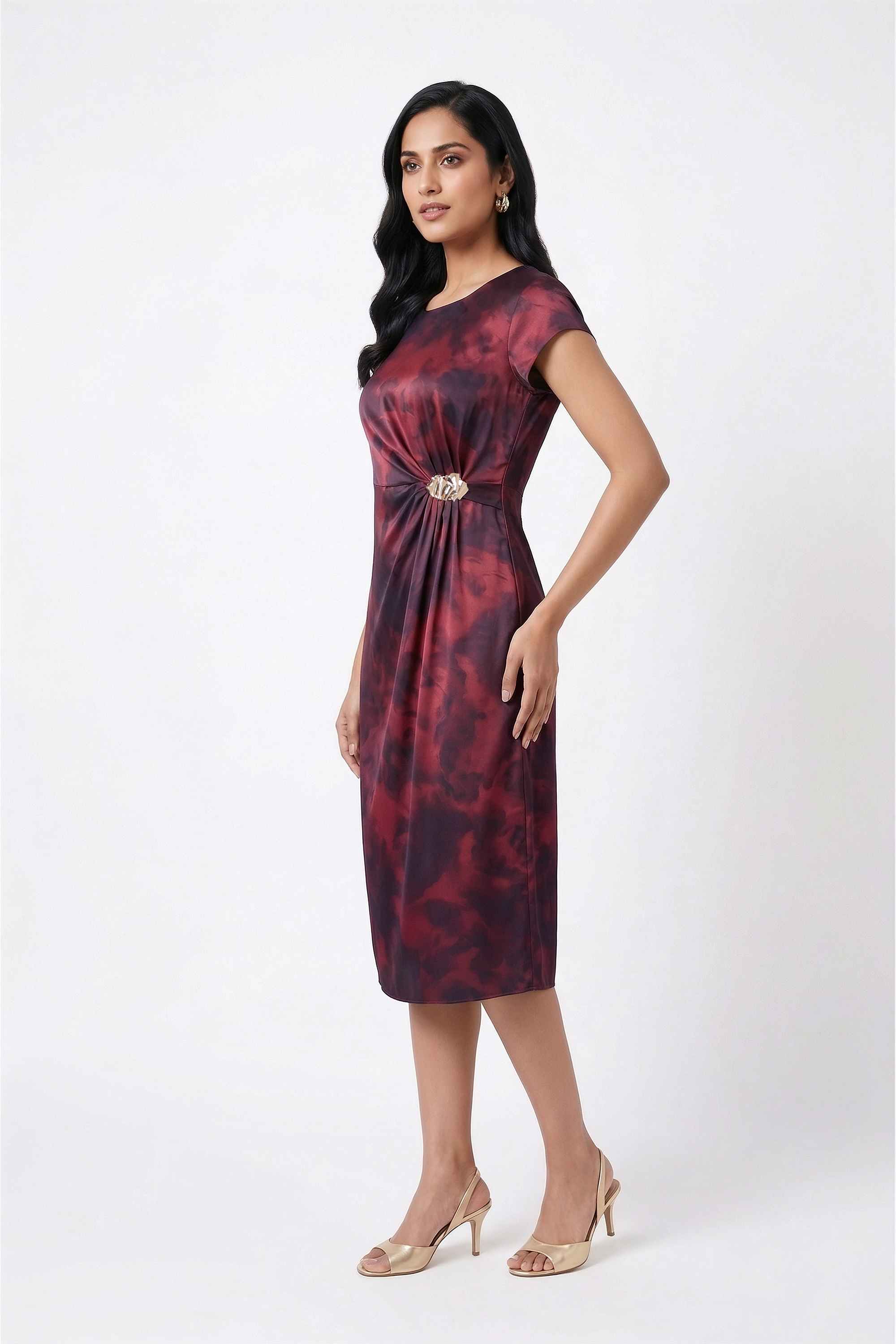 Printed-Round-Neck-Polyester-Women-Dress
