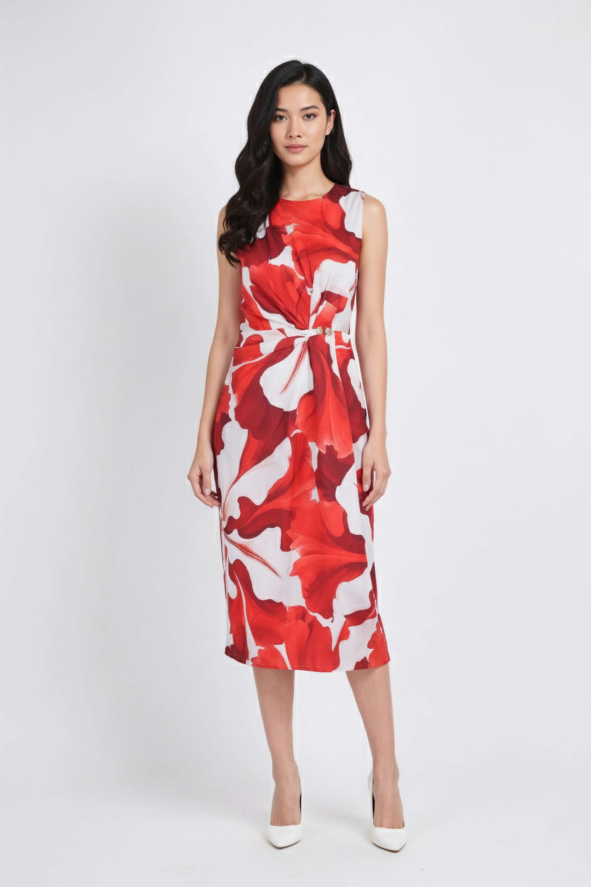 Floral-Sweetheart-Neck-Polyester-Women-Dress