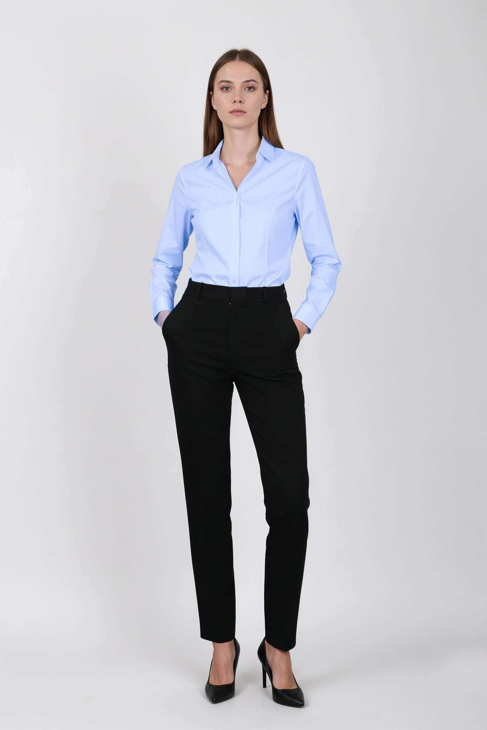 Solid-Collared-Blended-Fabric-Women-Formal-Wear-Shirt