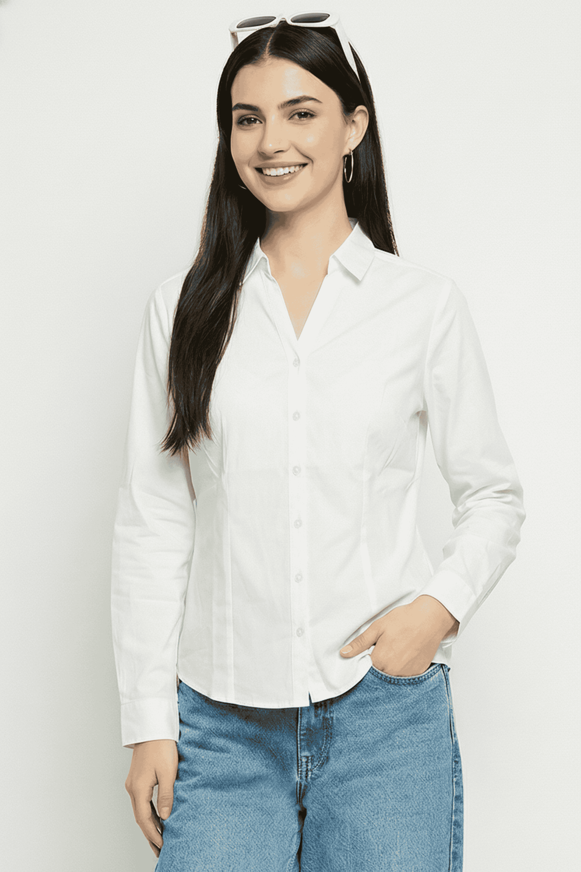 Solid-Collared-Blended-Fabric-Women-Casual-Wear-Shirt