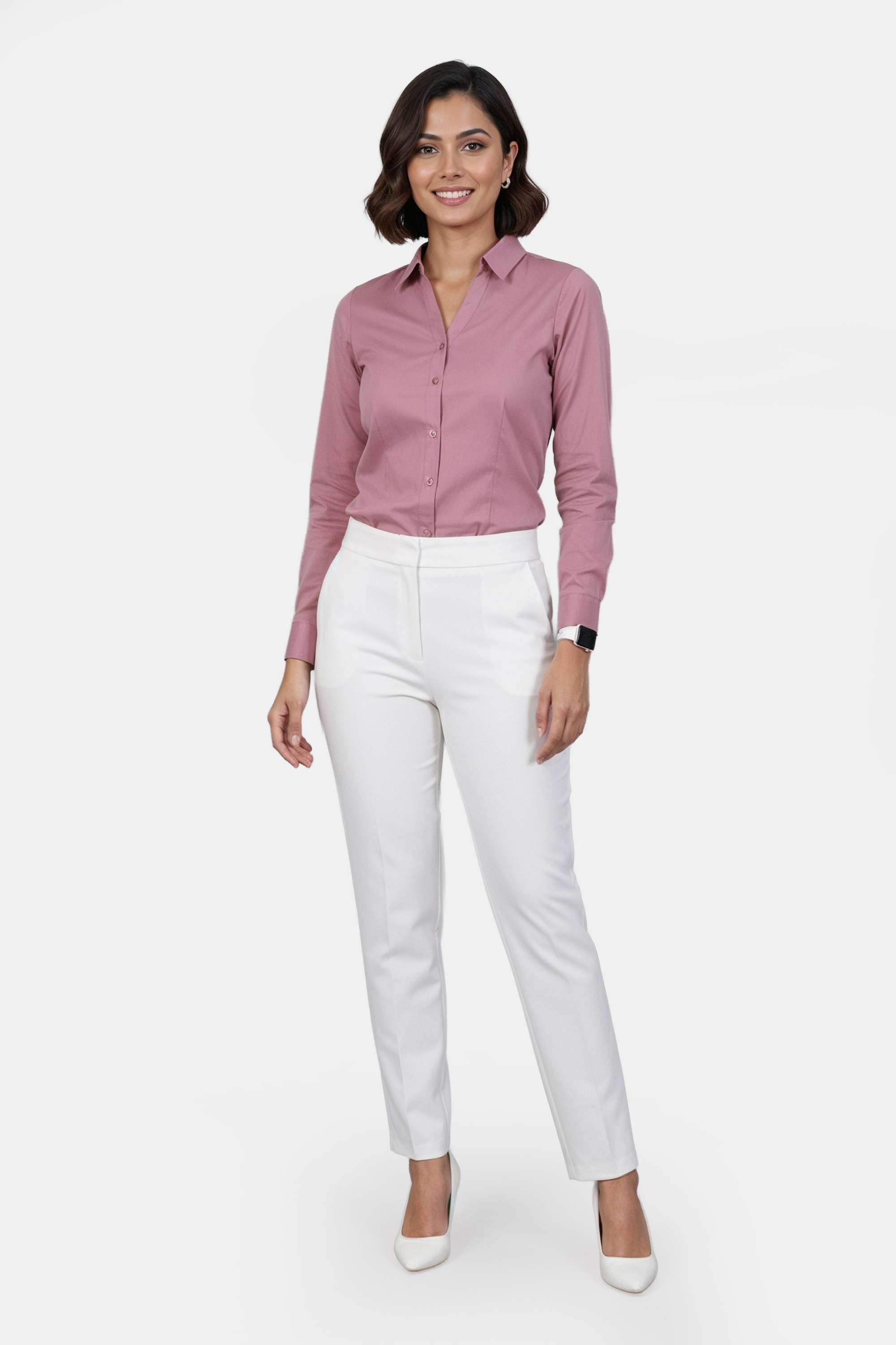 Solid-Collared-Blended-Fabric-Women-Formal-Wear-Shirt
