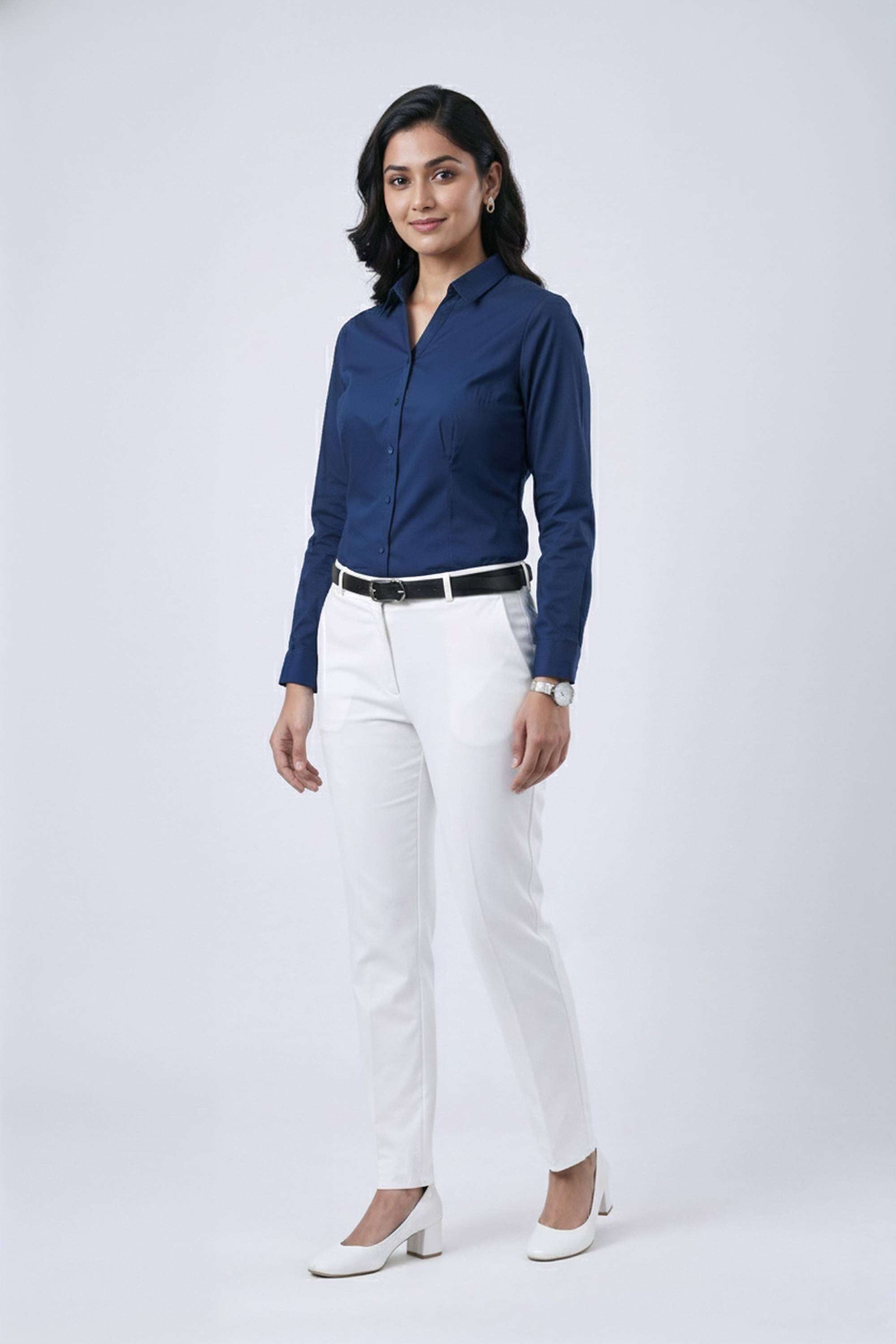 Solid-Collared-Blended-Fabric-Women-Formal-Wear-Shirt