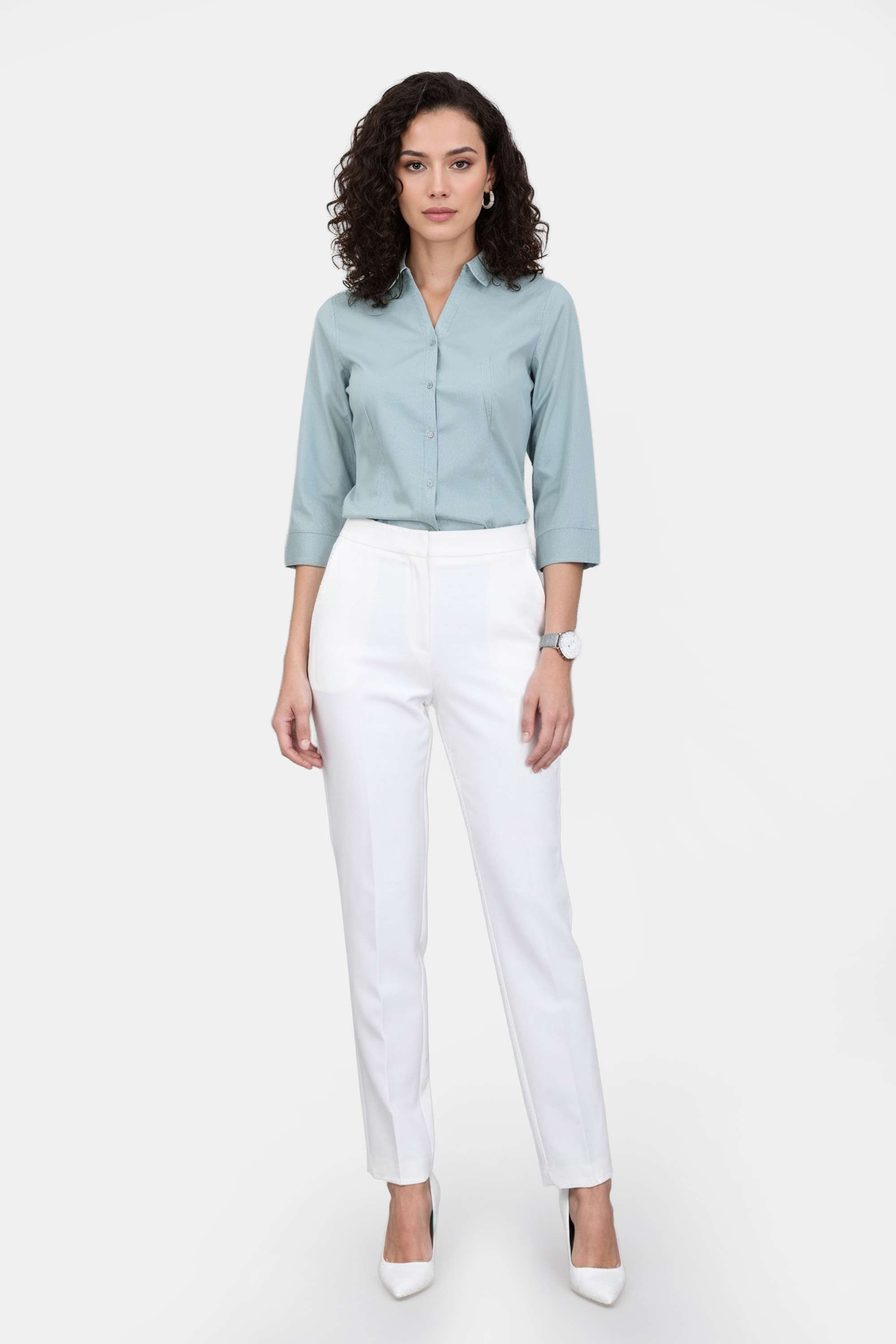 Dobby-Collared-Blended-Fabric-Women-Formal-Wear-Shirt