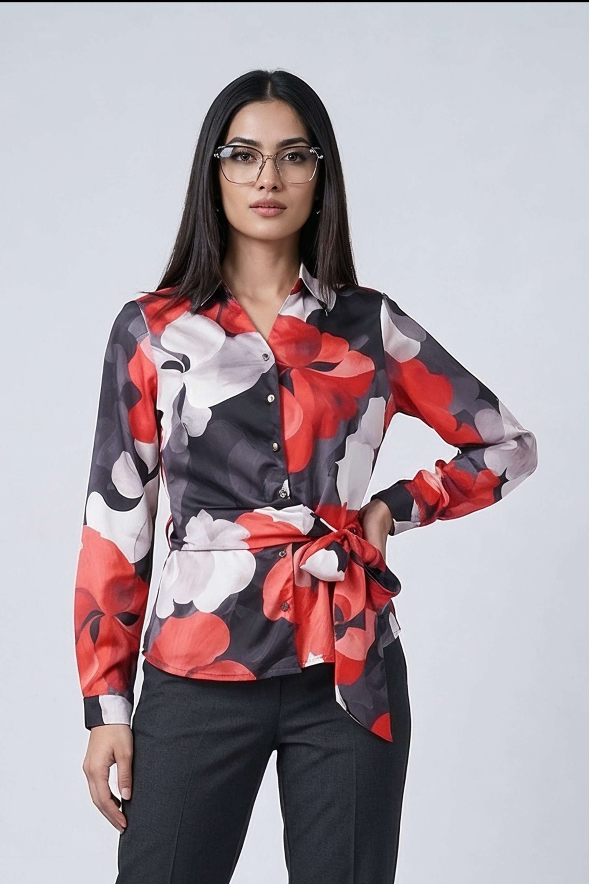 Floral-Collared-Blended-Fabric-Women-s-Casual-Wear-Shirt