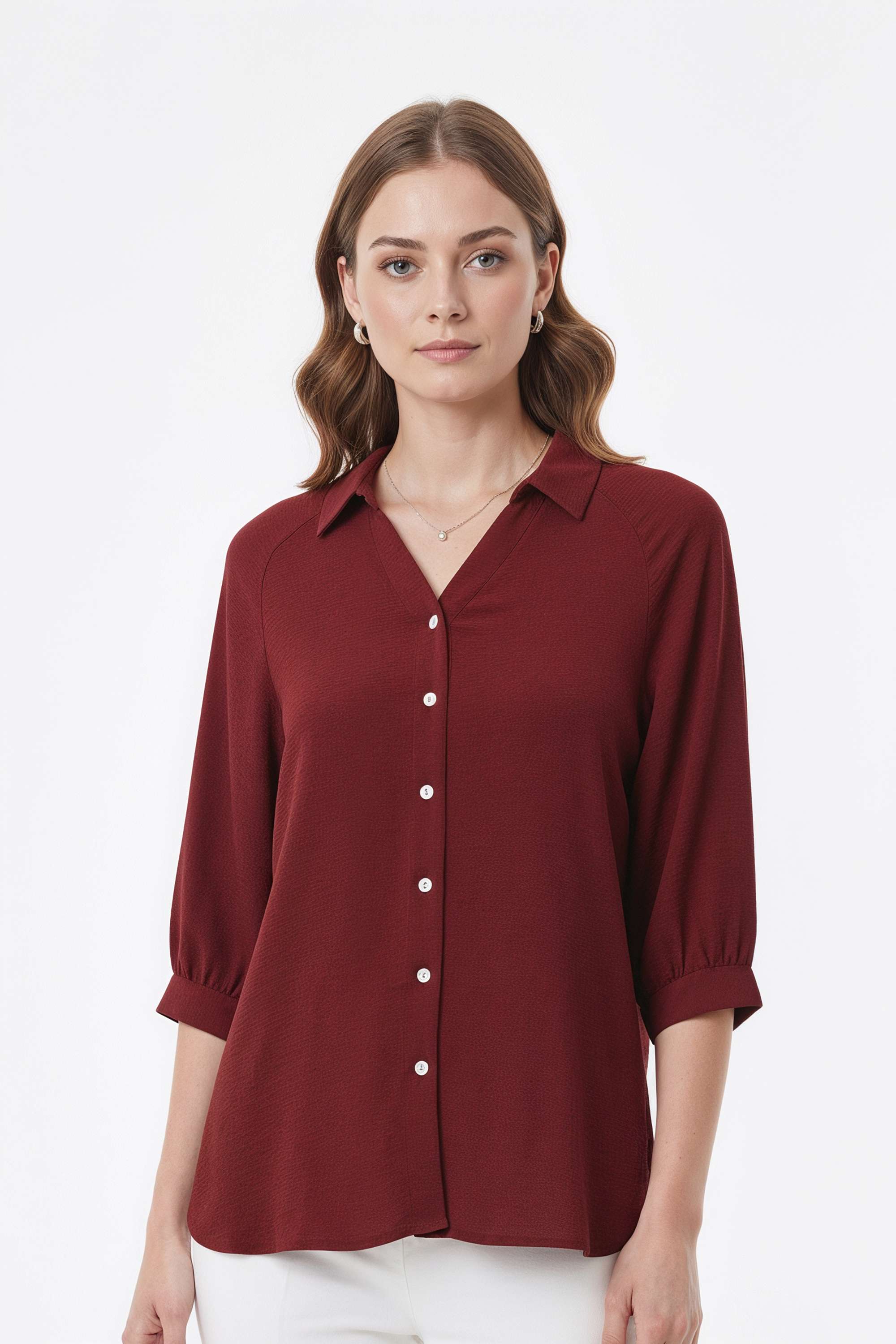 Solid-Collared-Polyester-Women-s-Formal-Wear-Shirt