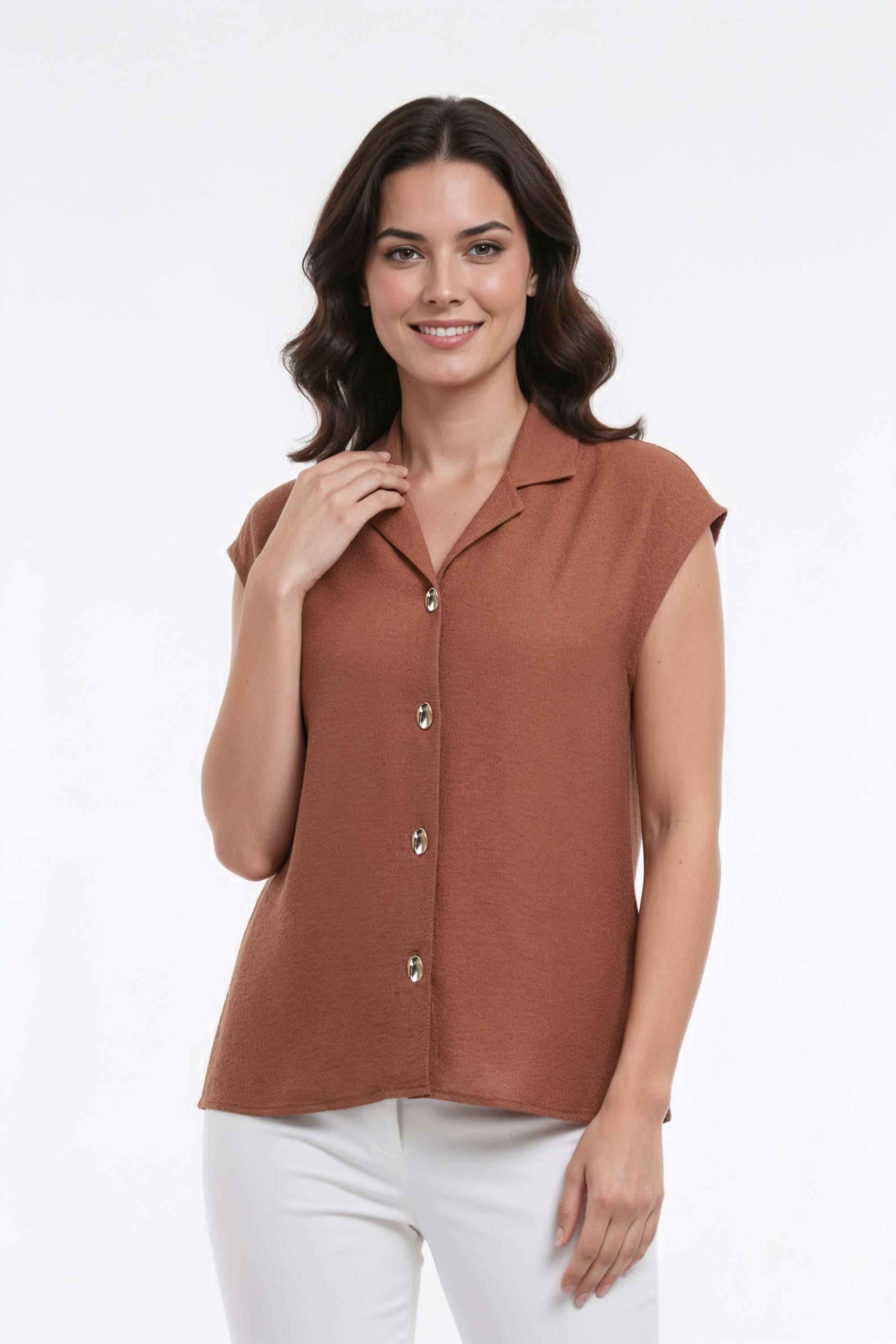 Solid-Collared-Polyester-Women-s-Casual-Wear-Shirt
