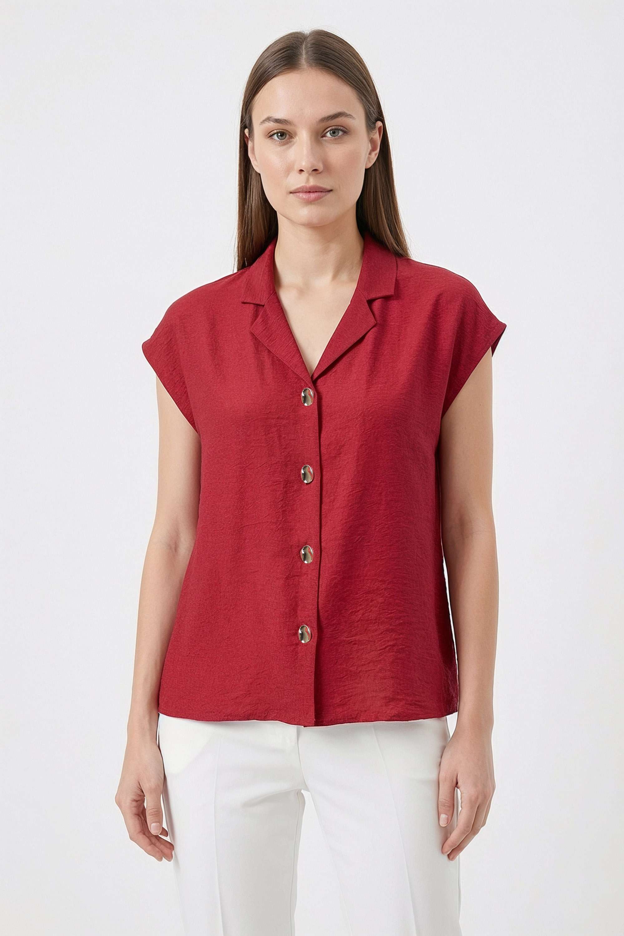 Solid-Classic-Collar-Crepe-Women-s-Casual-Wear-Shirt