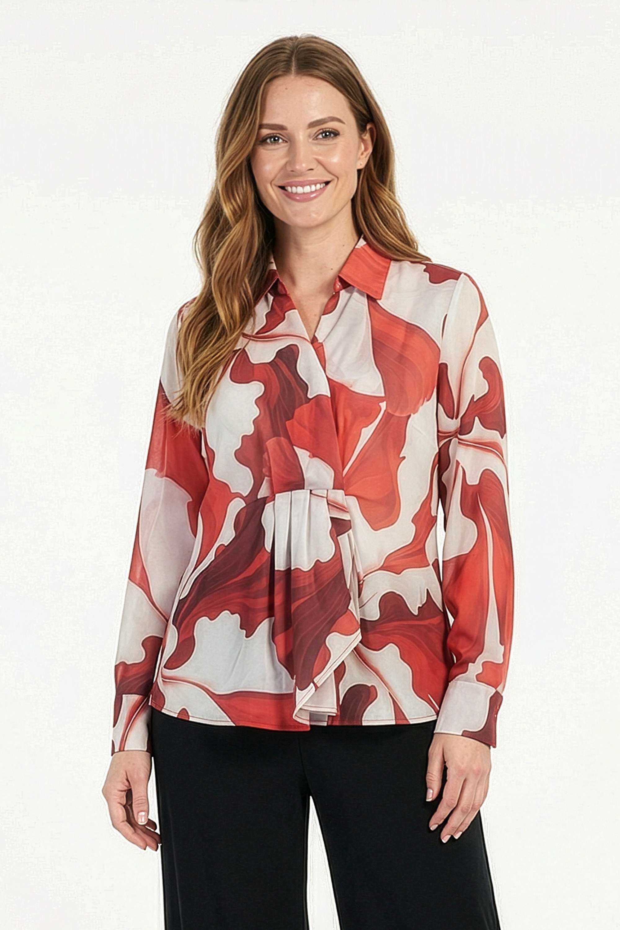 Floral-Blended-Fabric-Plunging-Neck-Women-s-Top