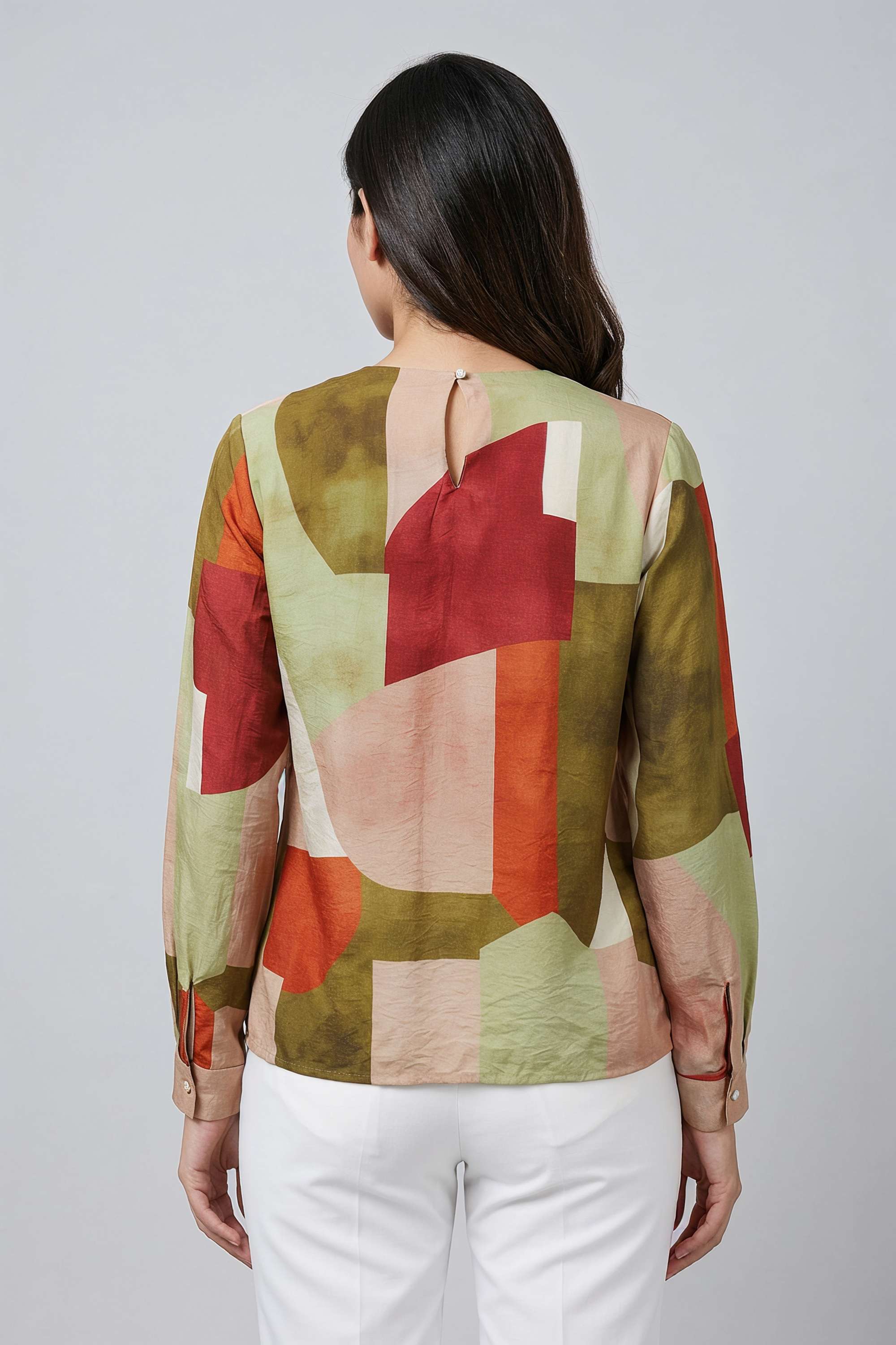 Printed-Blended-Fabric-Round-Neck-Women-s-Top