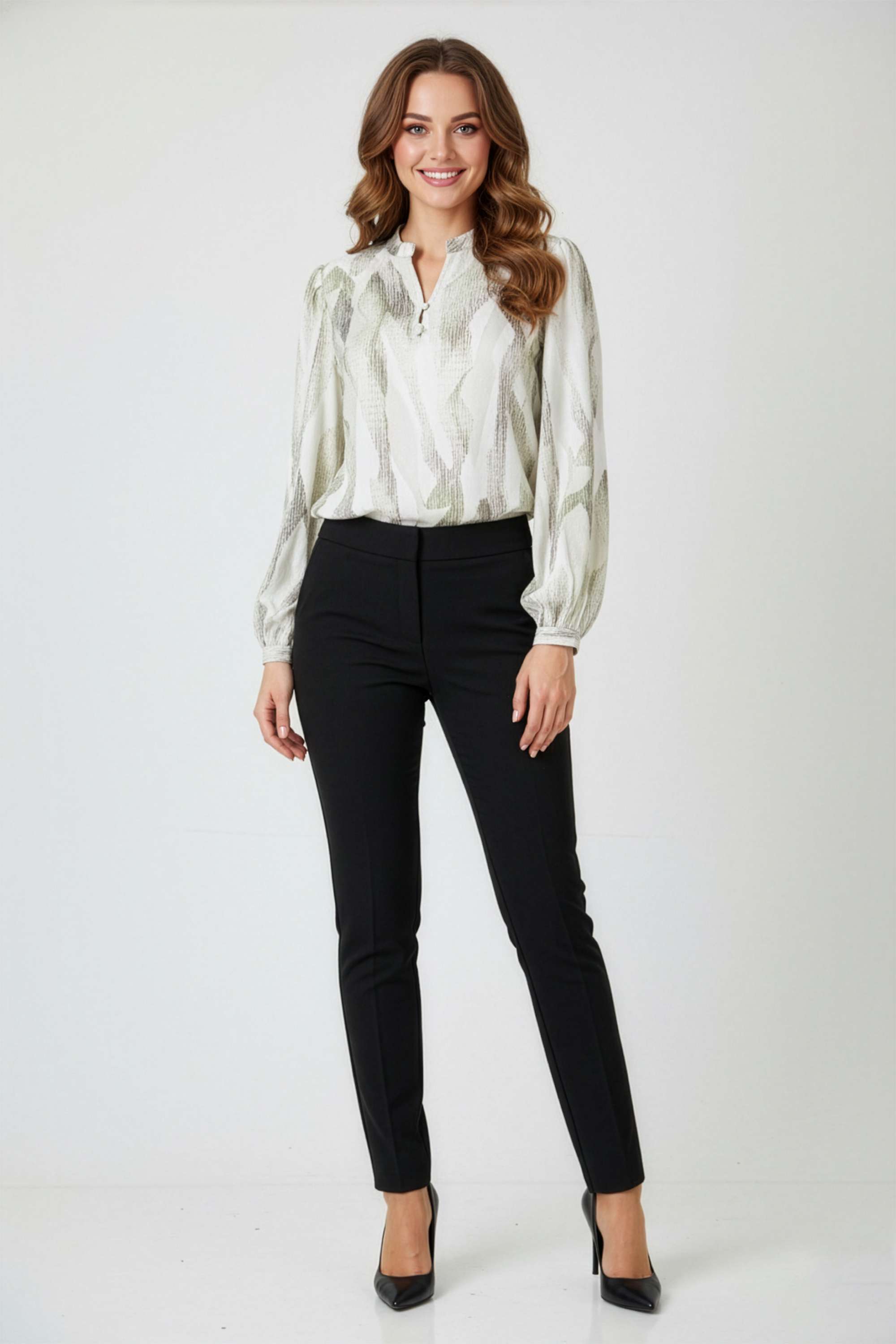 Graphic-Print-Blended-Fabric-Henley-Women-s-Top