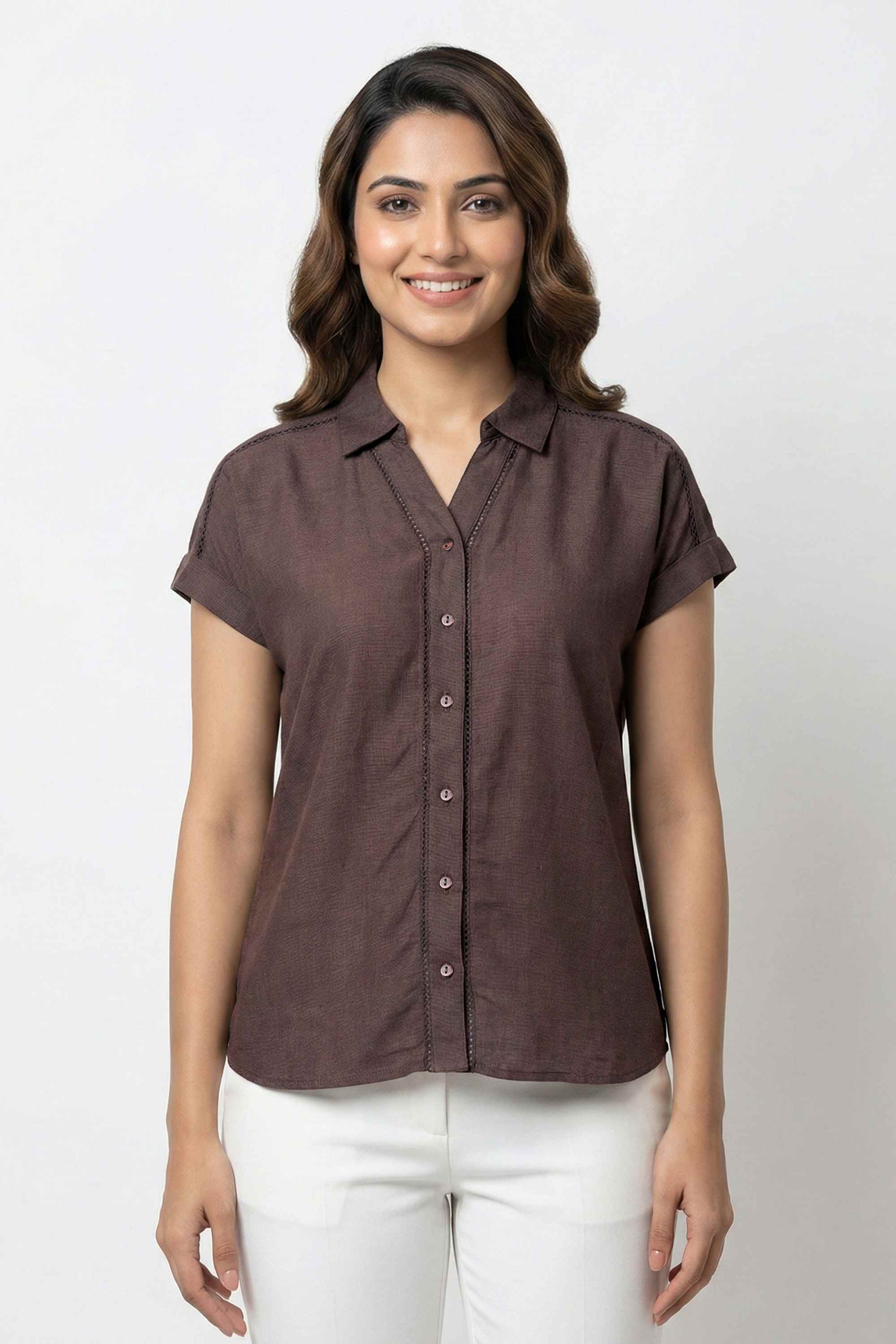Solid-Linen-Collared-Women-s-Top