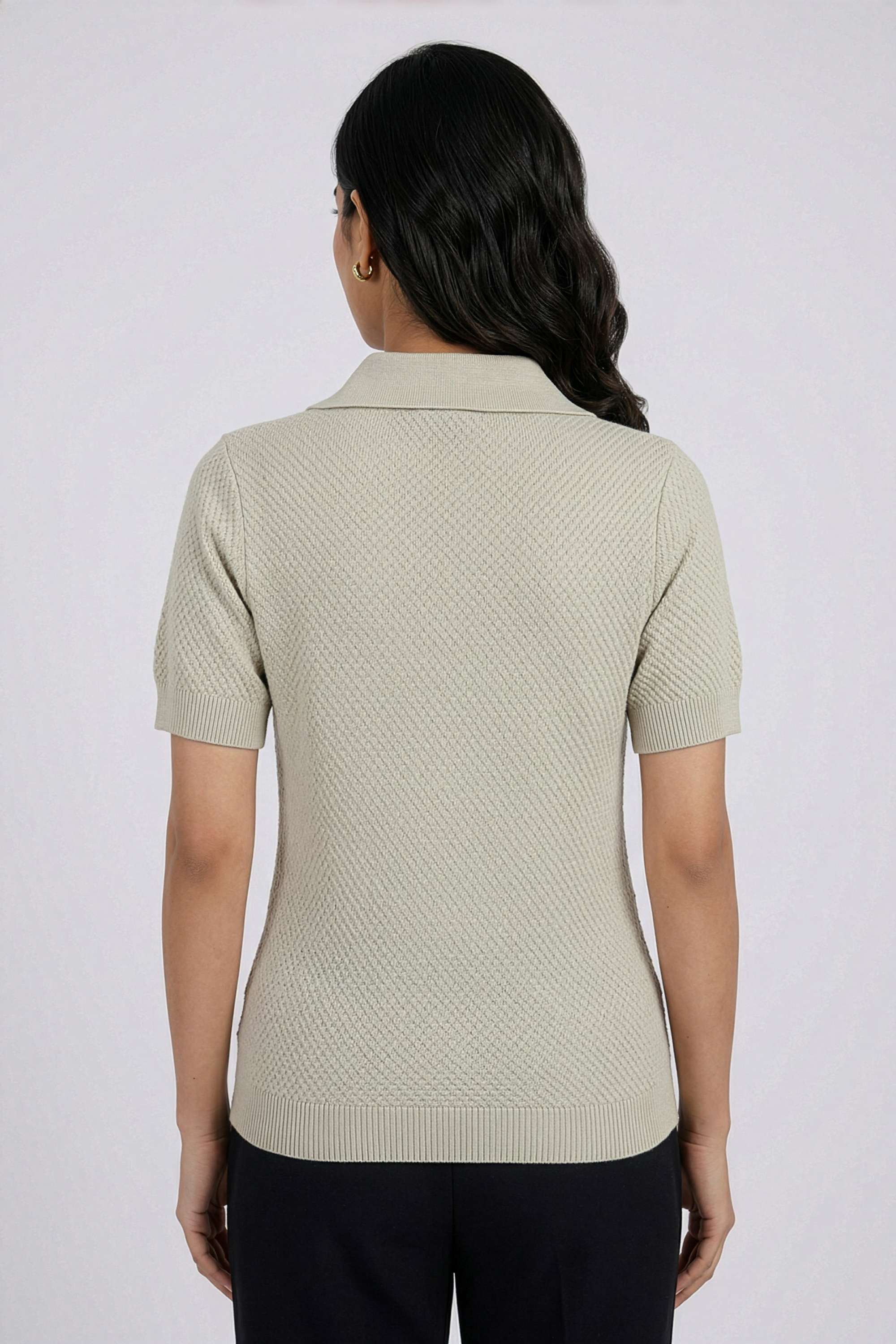 Solid-Polyester-V-Neck-Women-s-Top