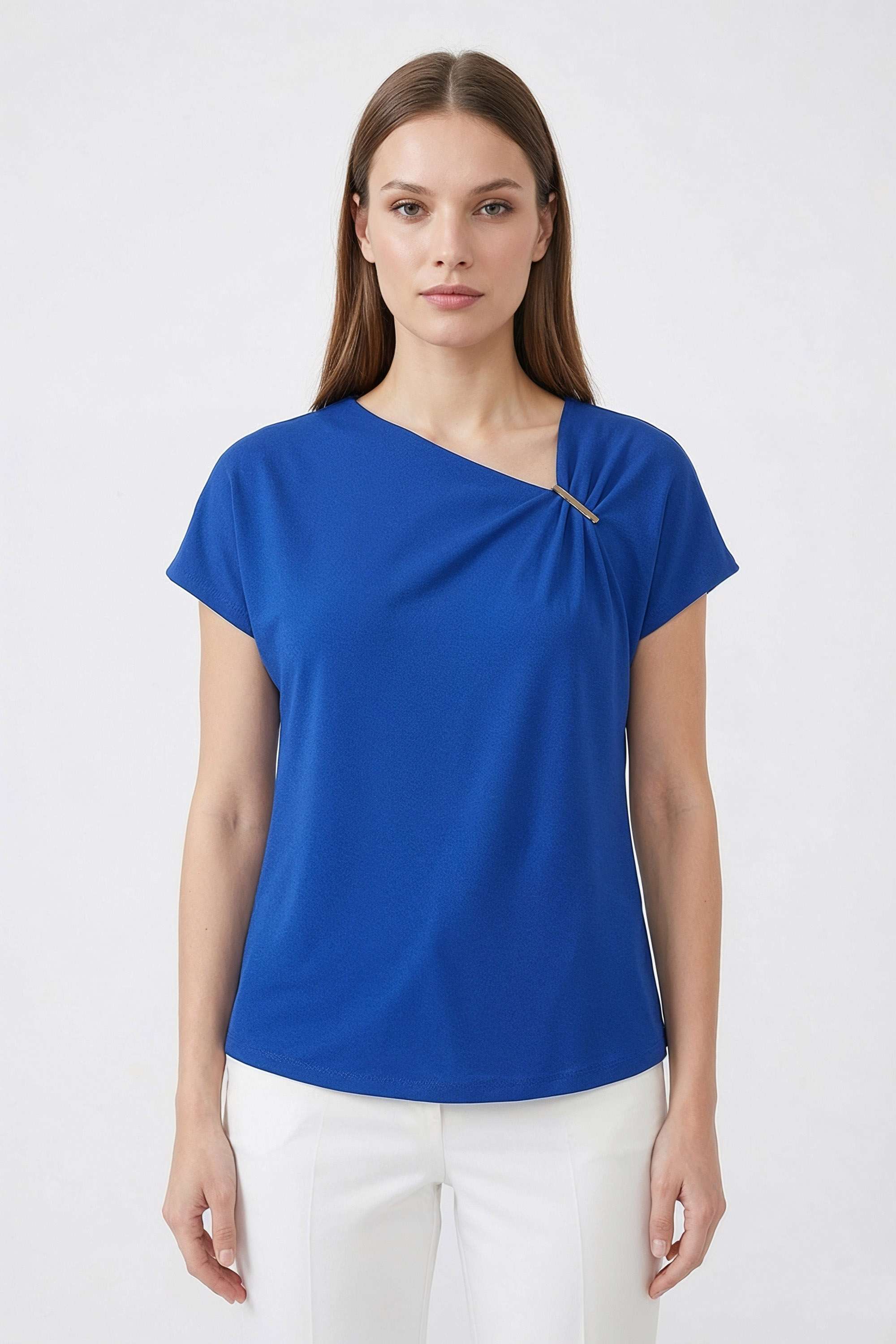 Solid-Blended-Fabric-V-Neck-Women-s-Top