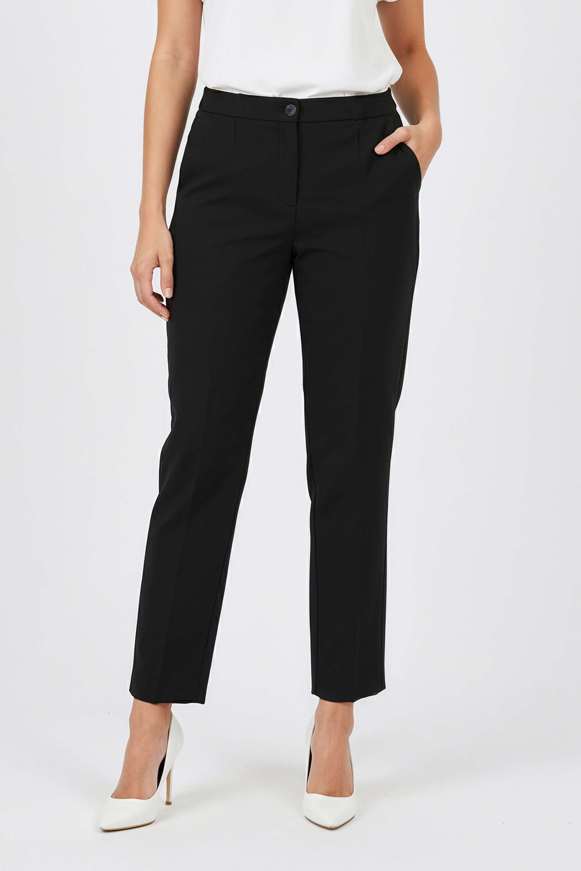 Solid-Straight-Fit-Blended-Fabric-Women-s-Casual-Wear-Pants