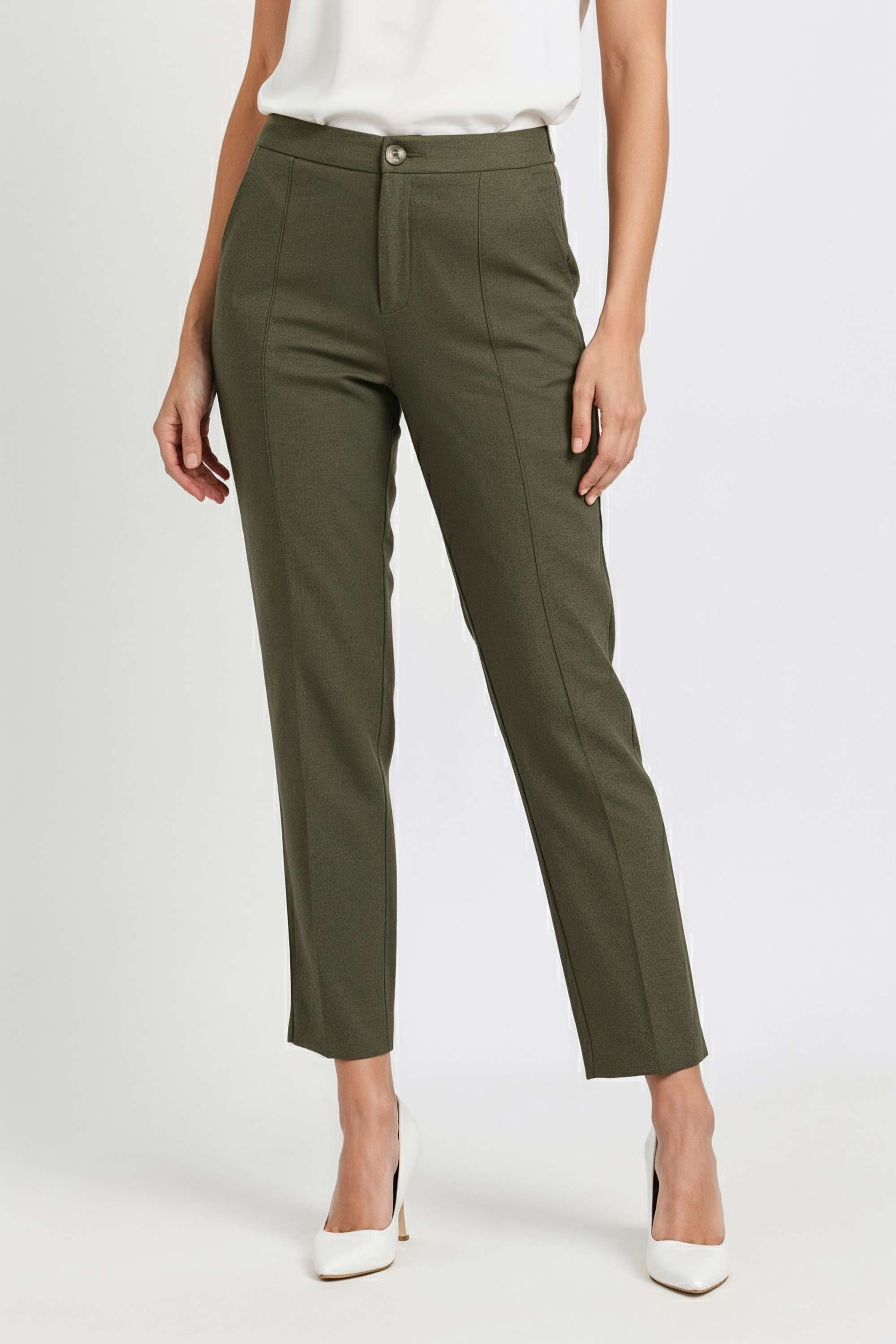 Solid-Straight-Fit-Blended-Fabric-Women-s-Casual-Wear-Pants