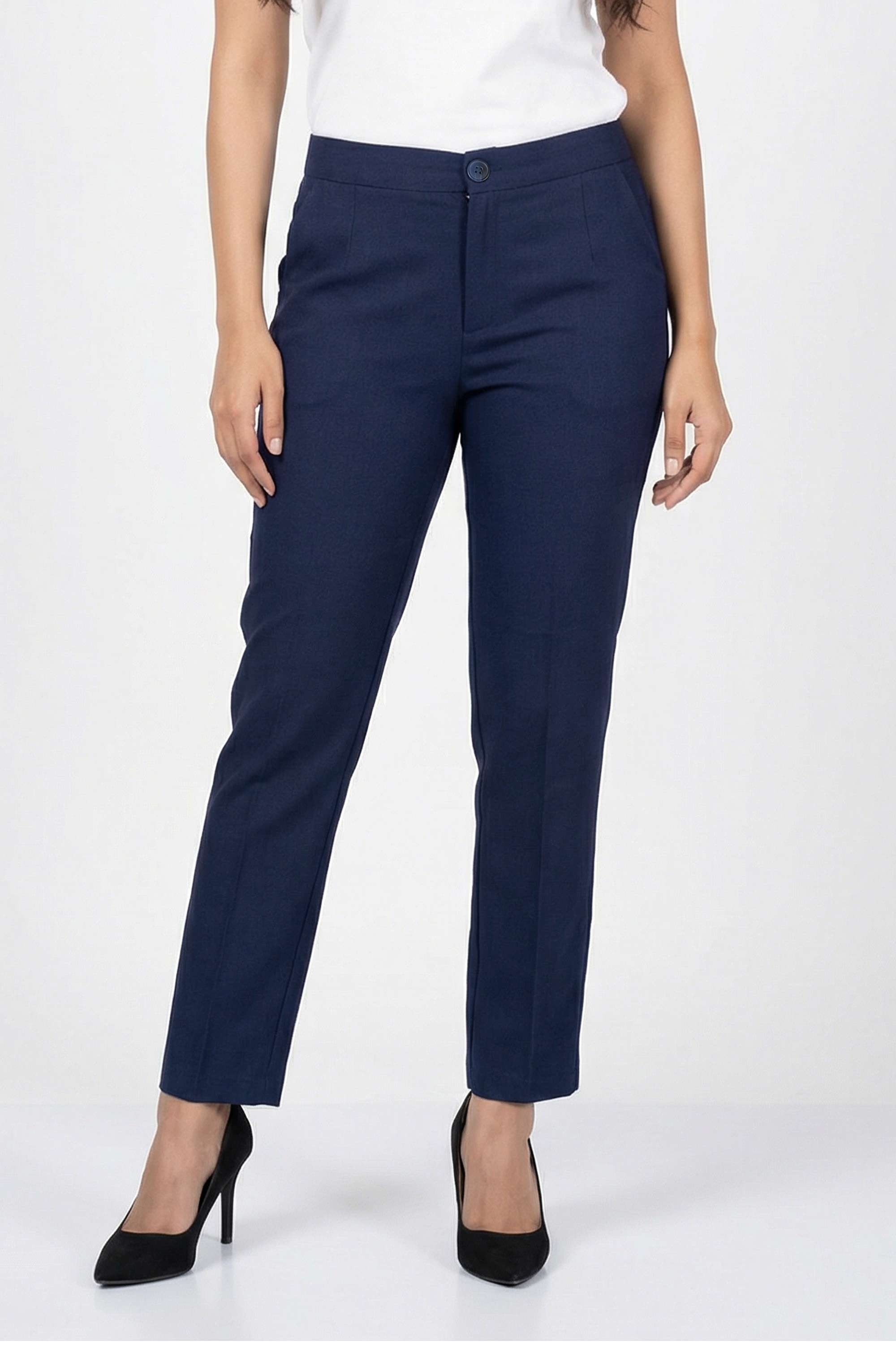 Solid-Straight-Fit-Viscose-Polyamide-Women-s-Casual-Wear-Pants