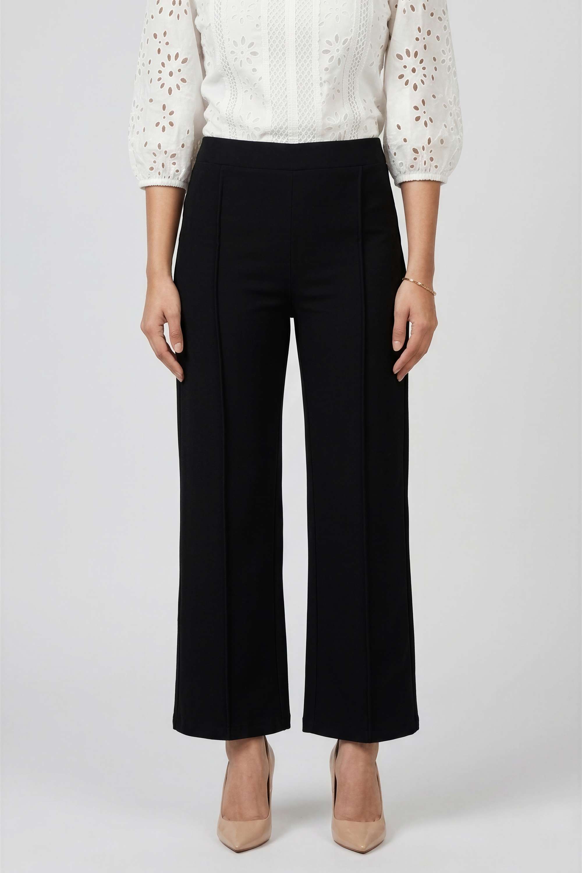 Solid-Straight-Fit-Blended-Fabric-Women-s-Casual-Wear-Pants