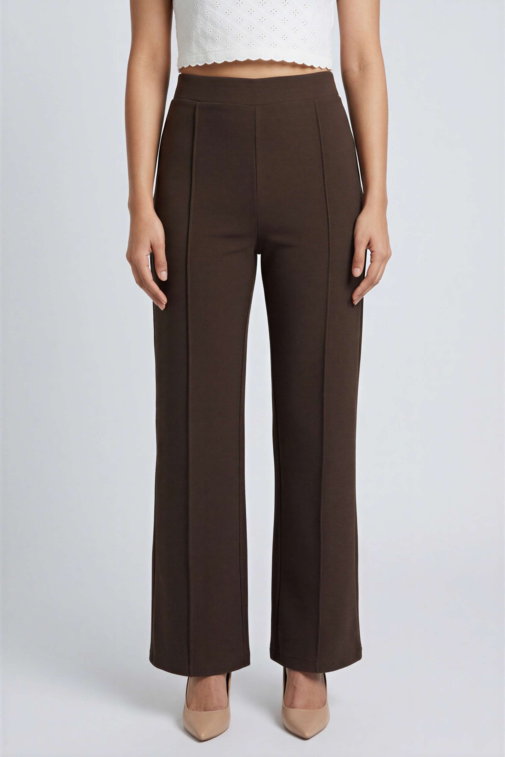 Solid-Straight-Fit-Blended-Fabric-Women-s-Casual-Wear-Pants