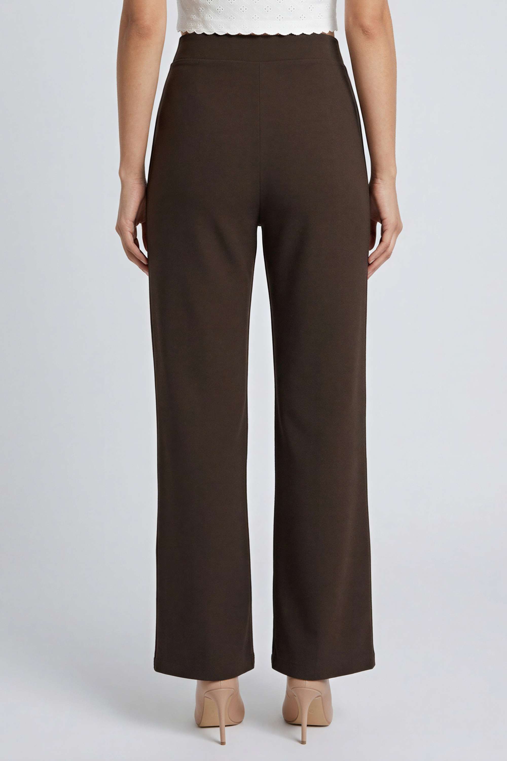 Solid-Straight-Fit-Blended-Fabric-Women-s-Casual-Wear-Pants