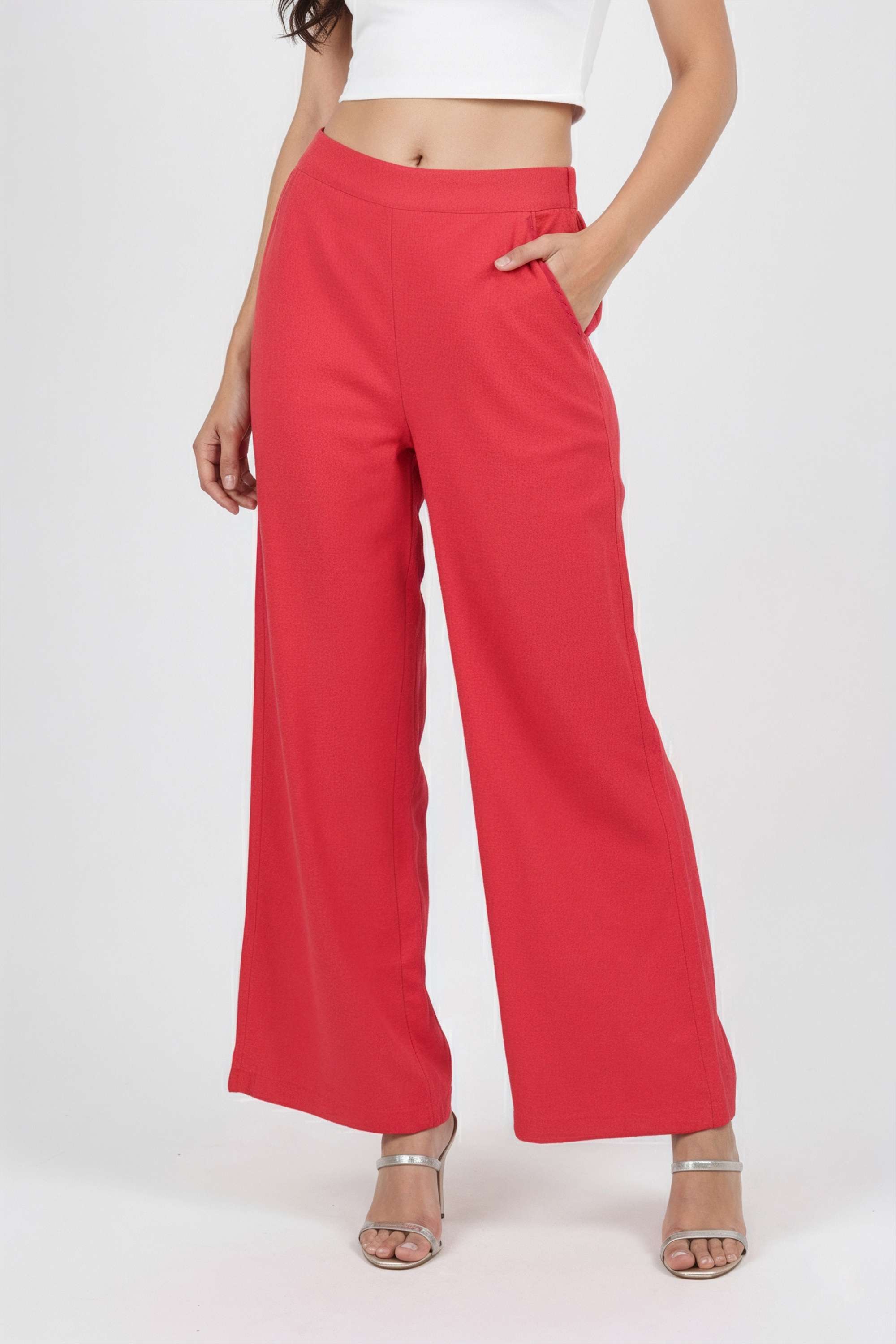 Solid-Straight-Fit-Blended-Fabric-Women-s-Casual-Wear-Pants