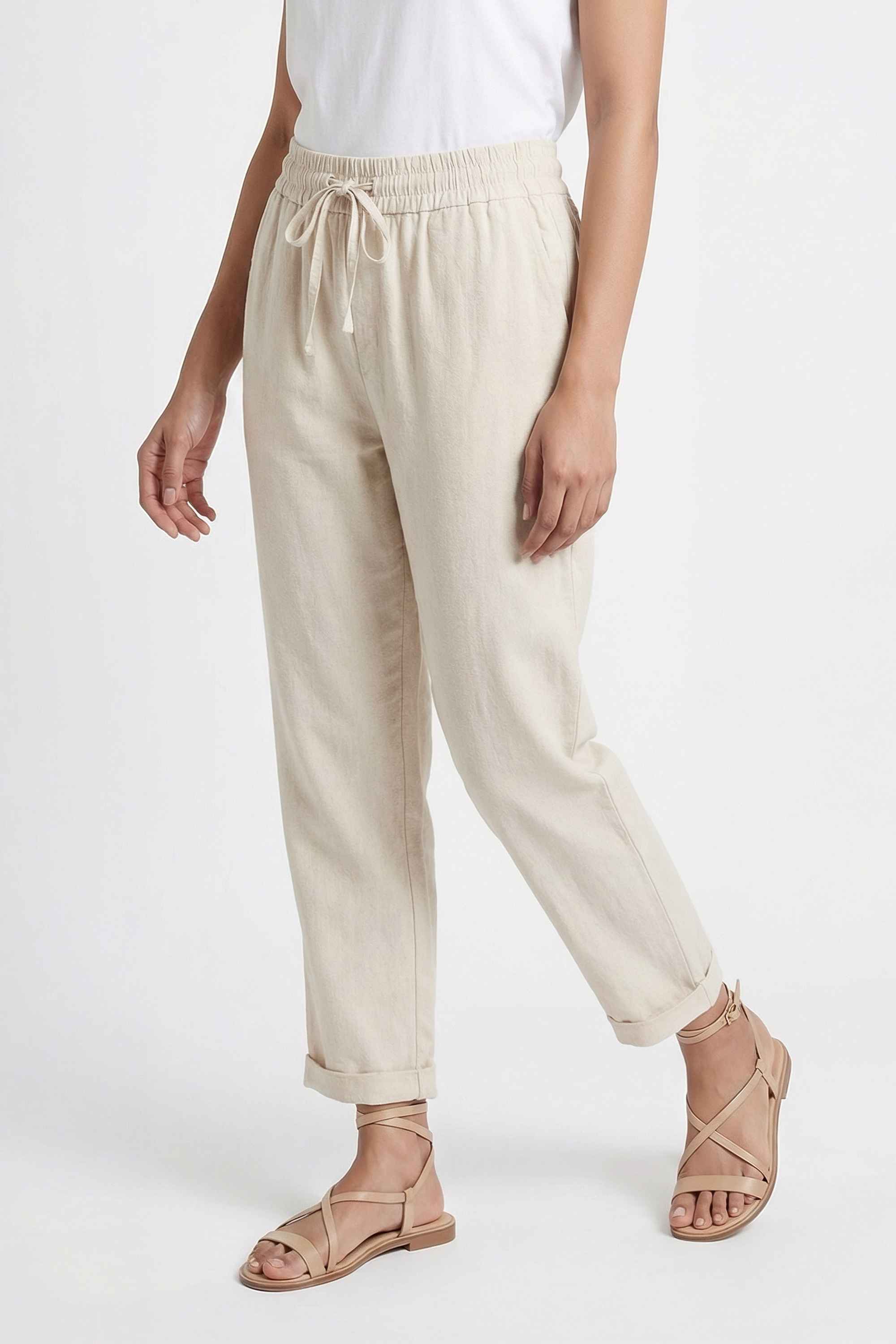 Solid-Tapered-Fit-Blended-Fabric-Women-s-Casual-Wear-Pants