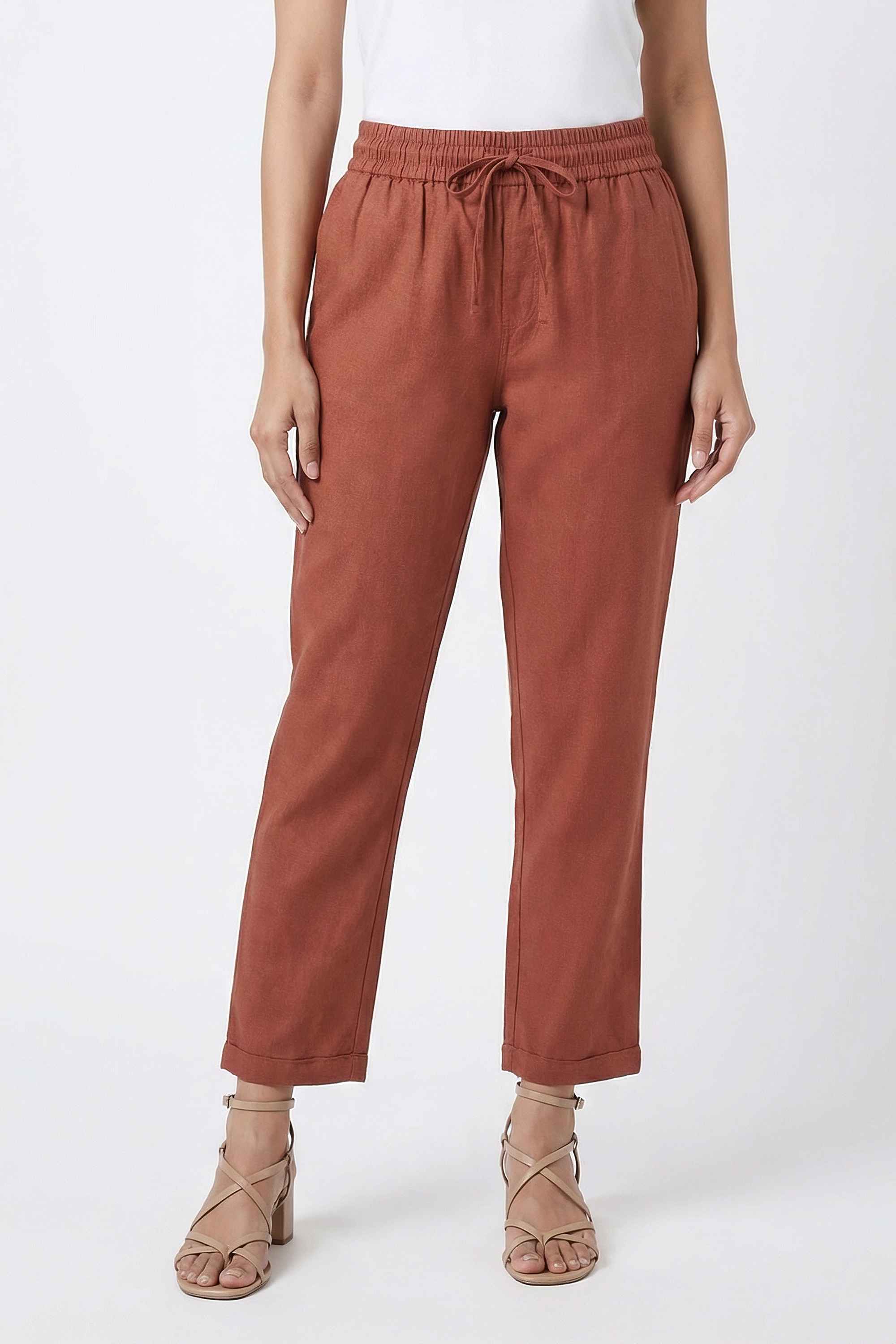 Solid-Tapered-Fit-Blended-Fabric-Women-s-Casual-Wear-Pants