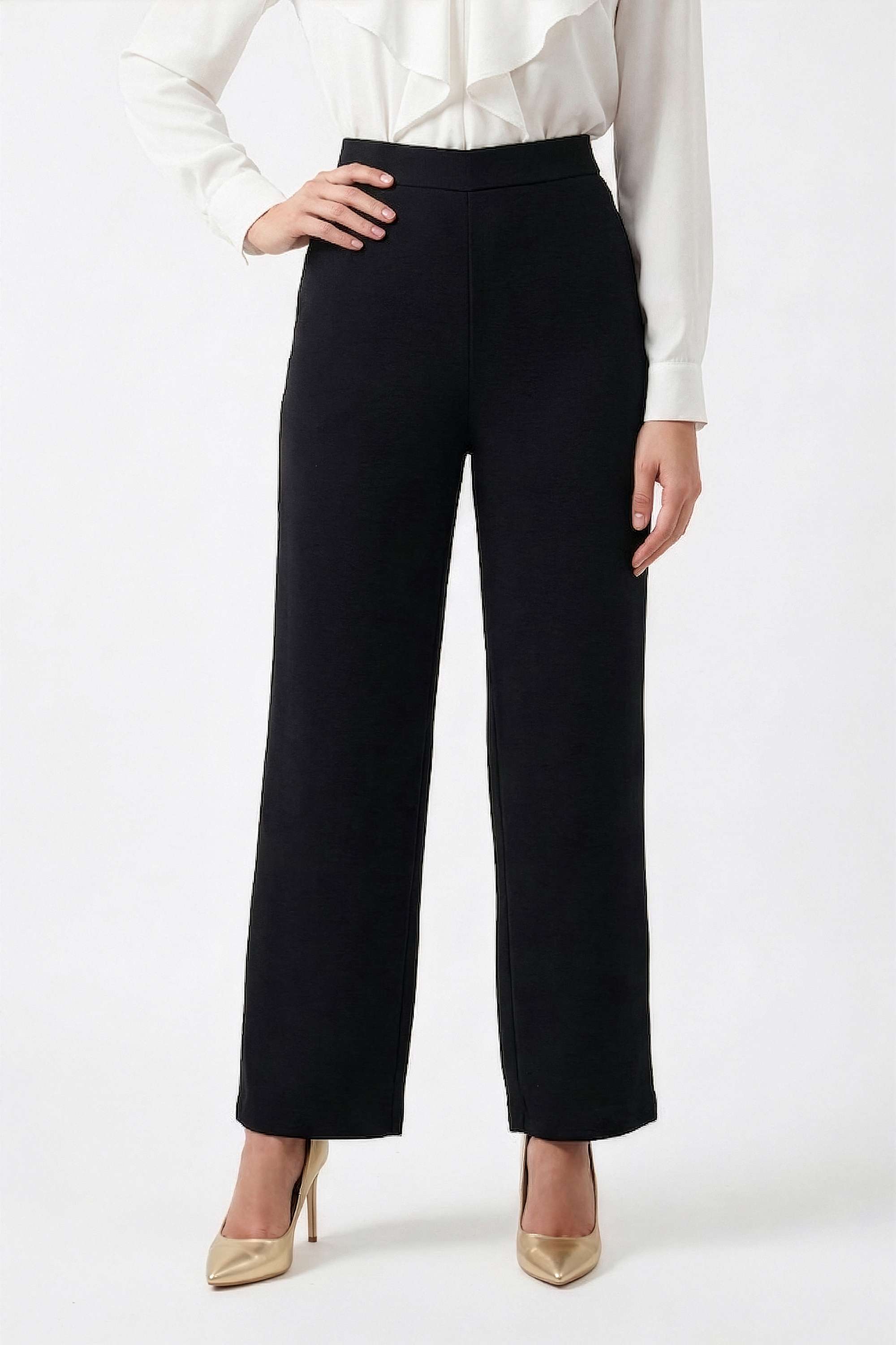 Solid-Wide-Leg-Fit-Polyester-Women-s-Casual-Wear-Pants