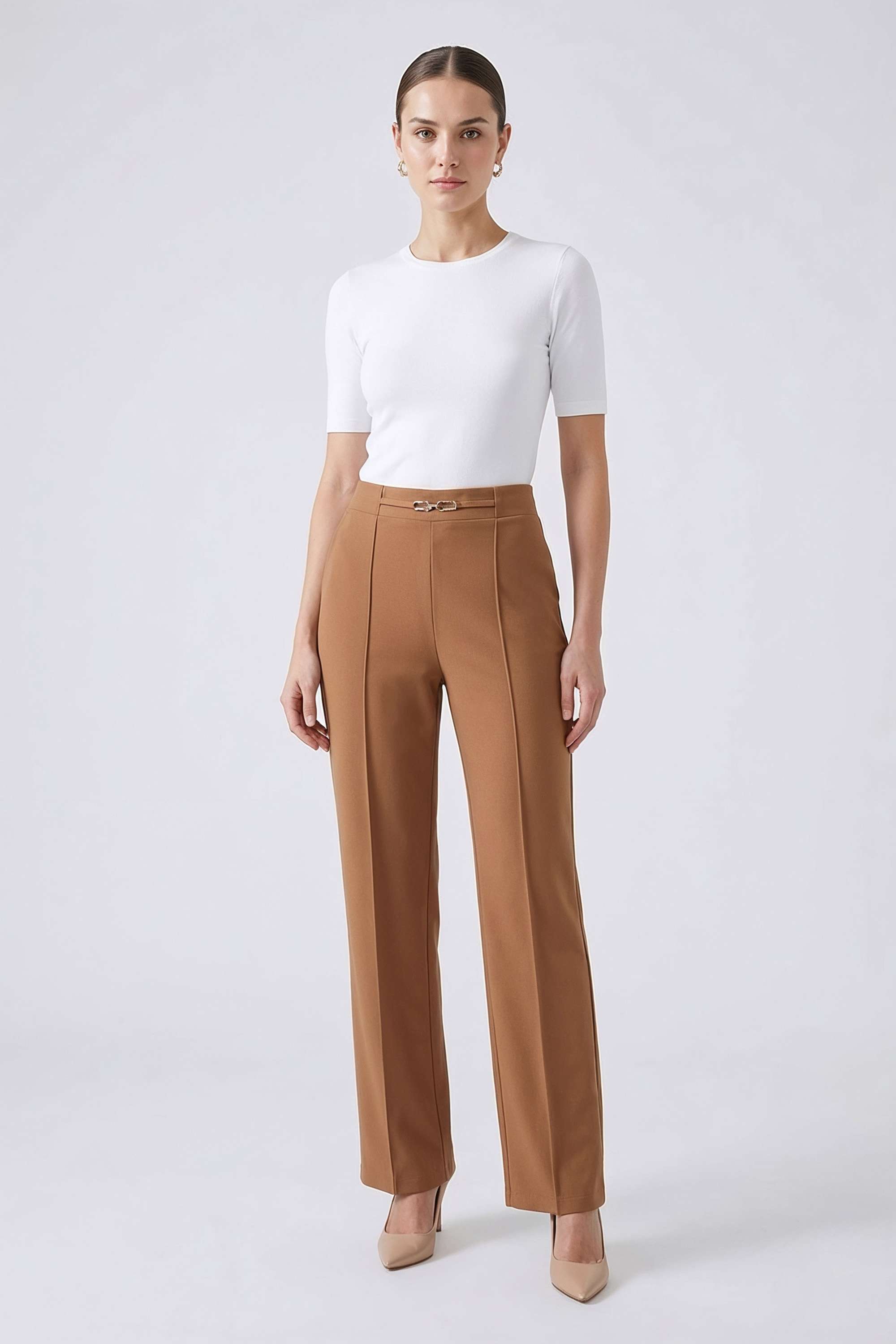 Solid-Straight-Fit-Polyester-Women-s-Casual-Wear-Pants