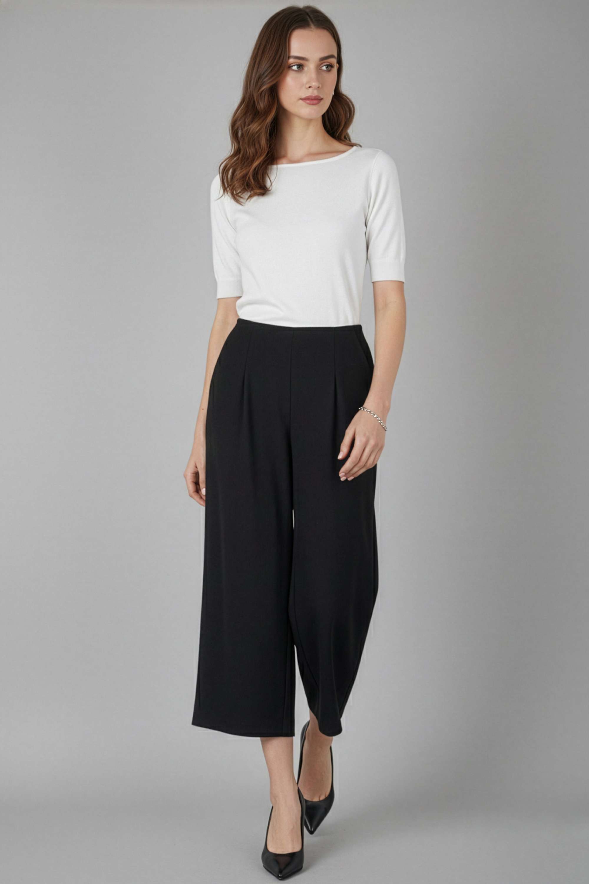 Solid-Calf-Length-Blended-Fabric-Woven-Women-Pant