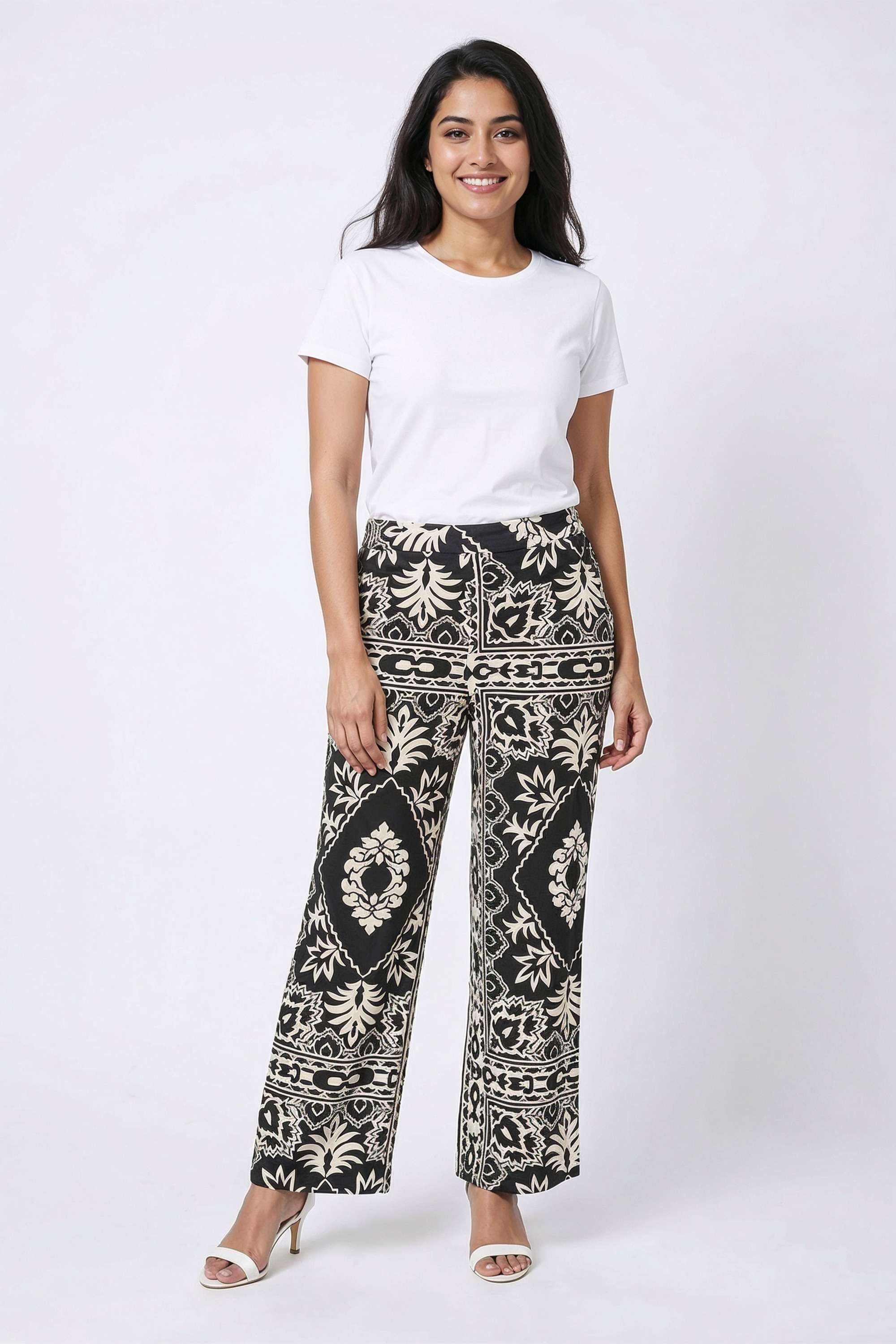 Solid-Straight-Fit-Blended-Fabric-Women-s-Casual-Wear-Pants