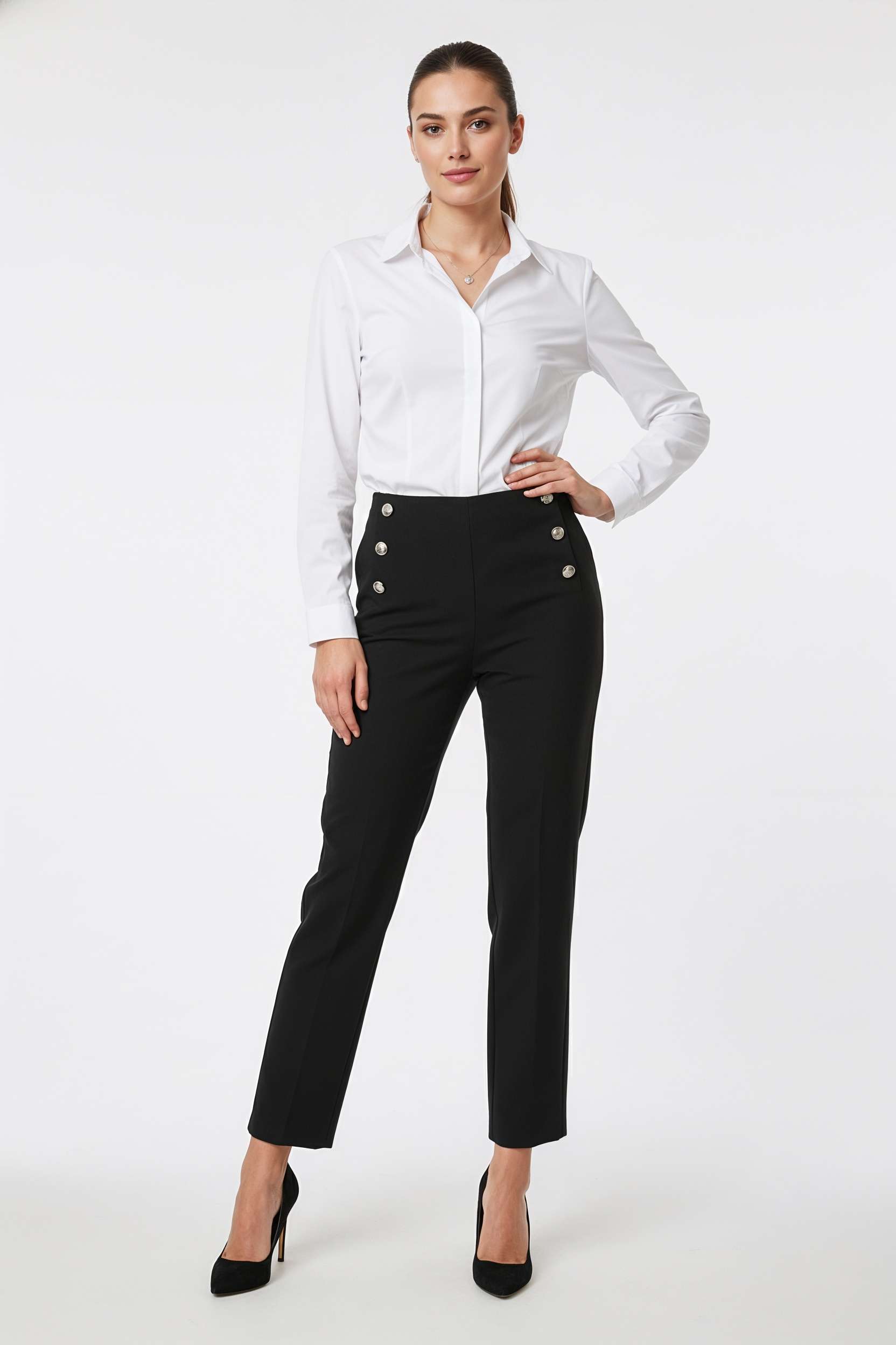 Solid-Full-Length-Polyester-Woven-Women-Pant