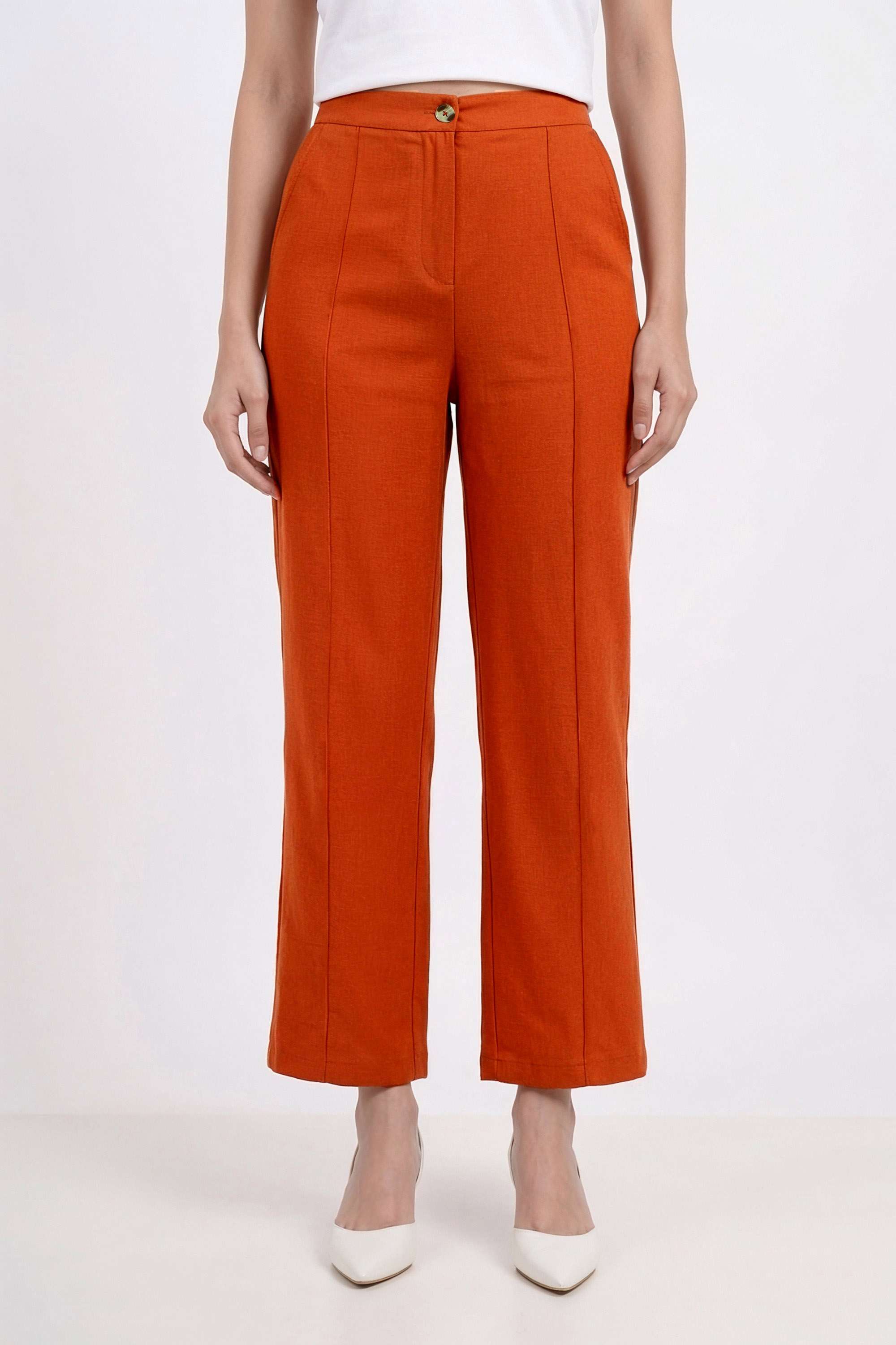 Solid-Straight-Fit-Blended-Fabric-Women-s-Casual-Wear-Pants