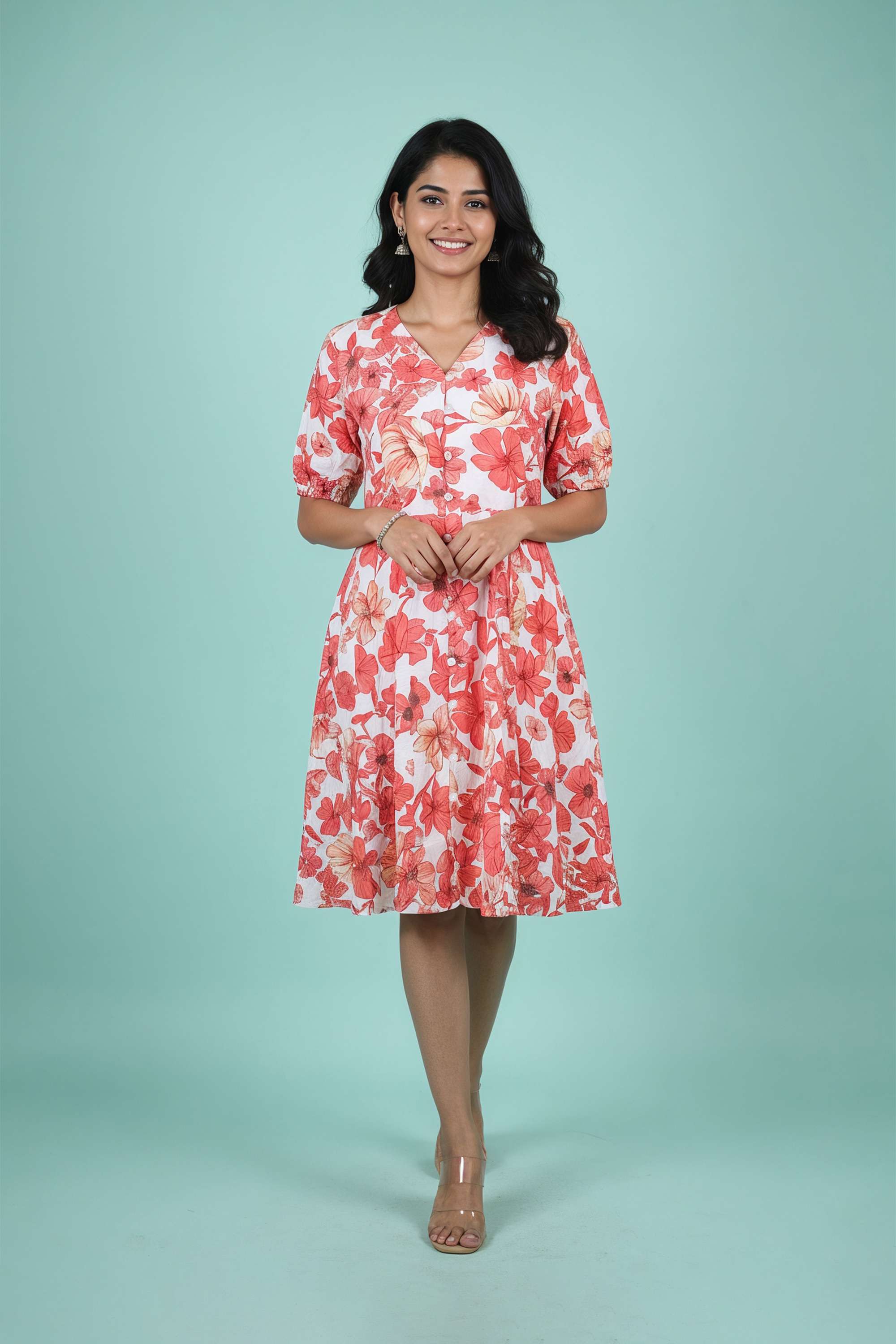 Printed-V-Neck-Cotton-Women-Dress