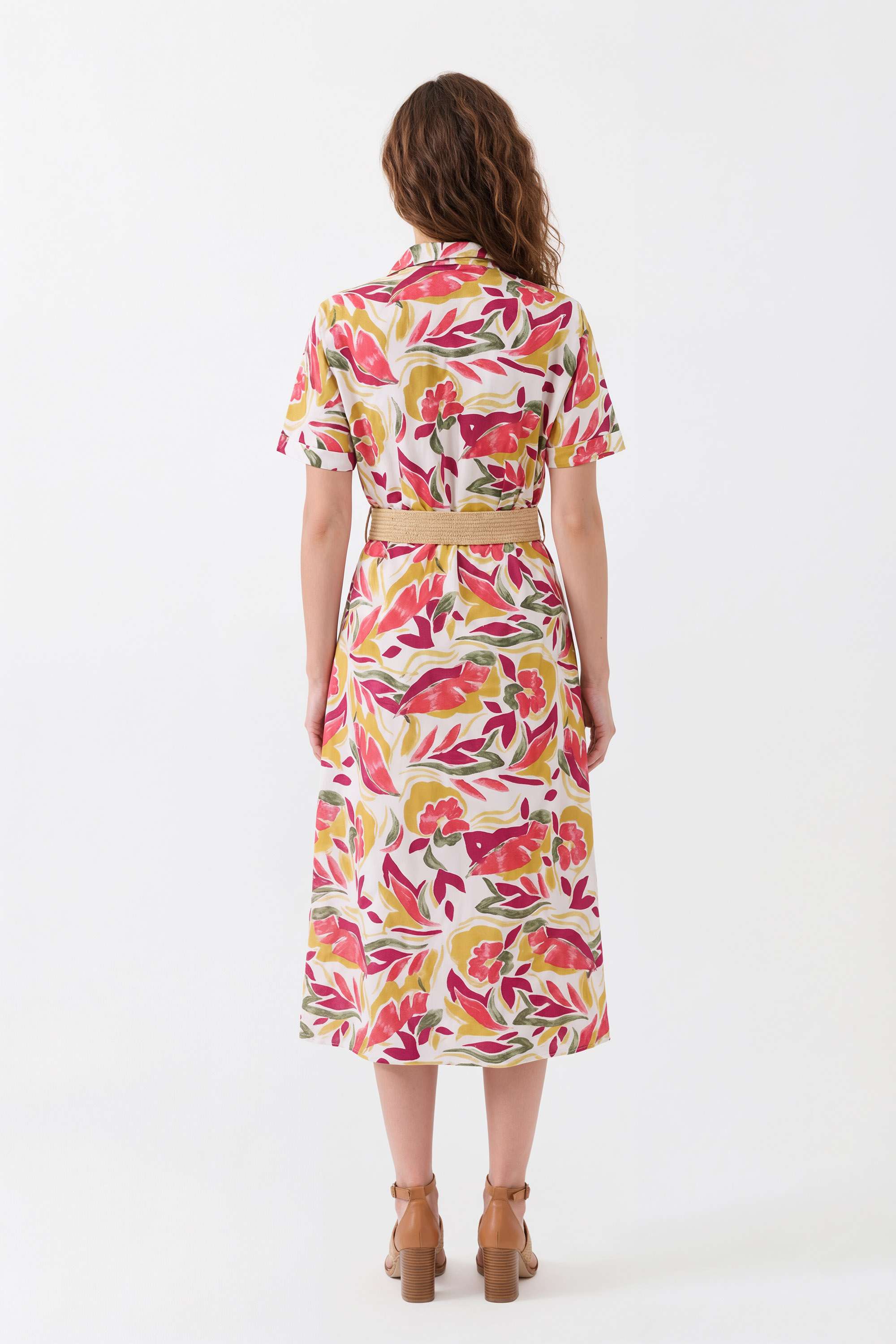 Printed-Collared-Blended-Fabric-Women-s-Dress