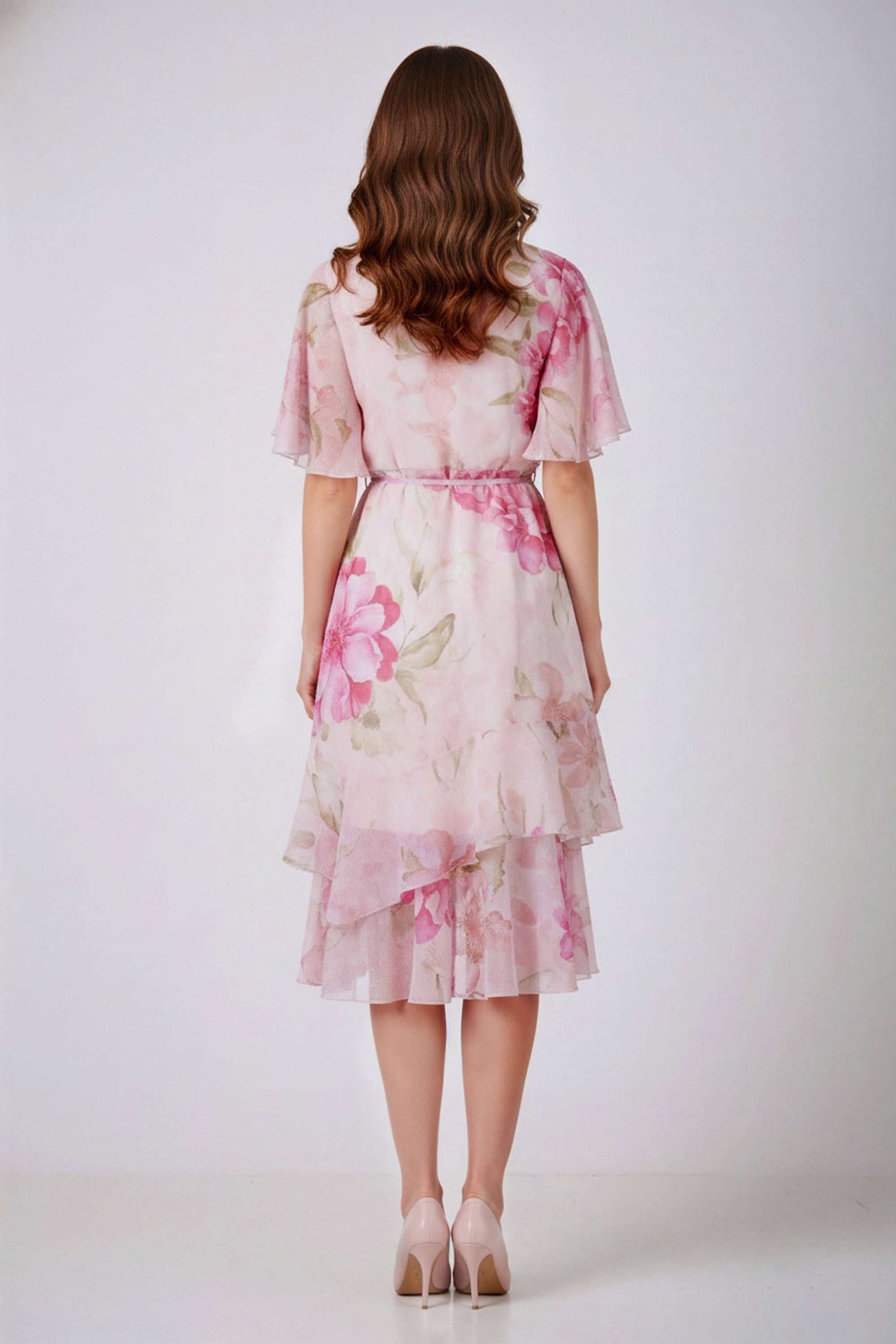 Floral-V-Neck-Polyester-Women-Dress