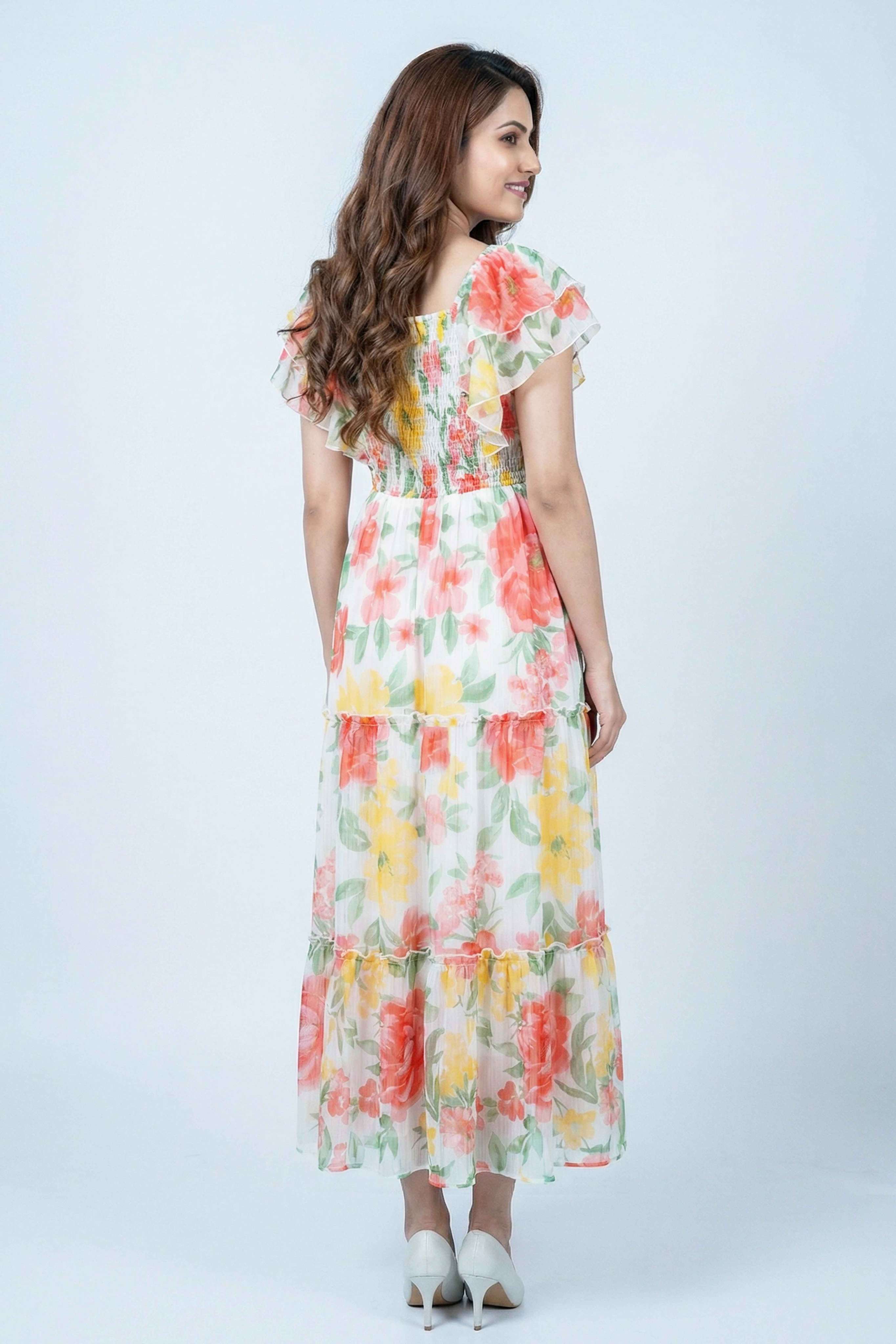 Floral-V-Neck-Chiffon-Women-Dress
