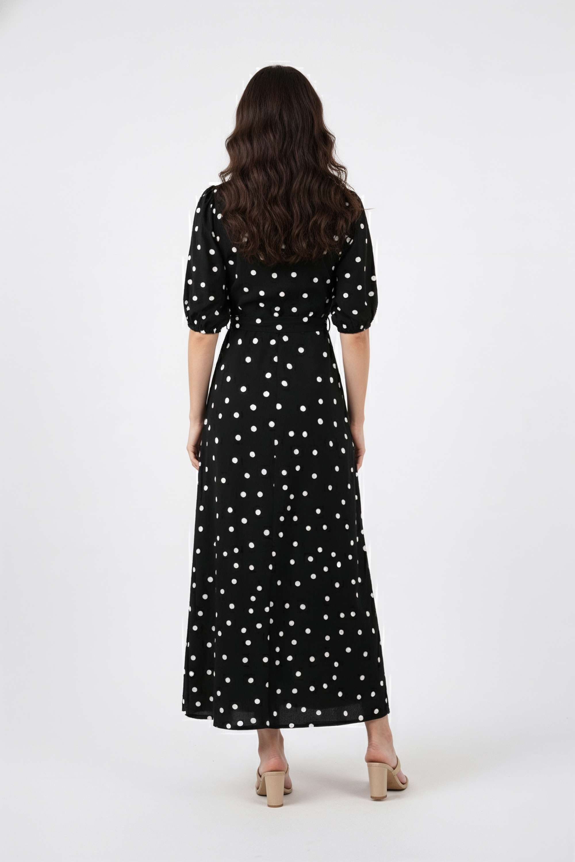 Polka-Dots-V-Neck-Viscose-Women-Dress