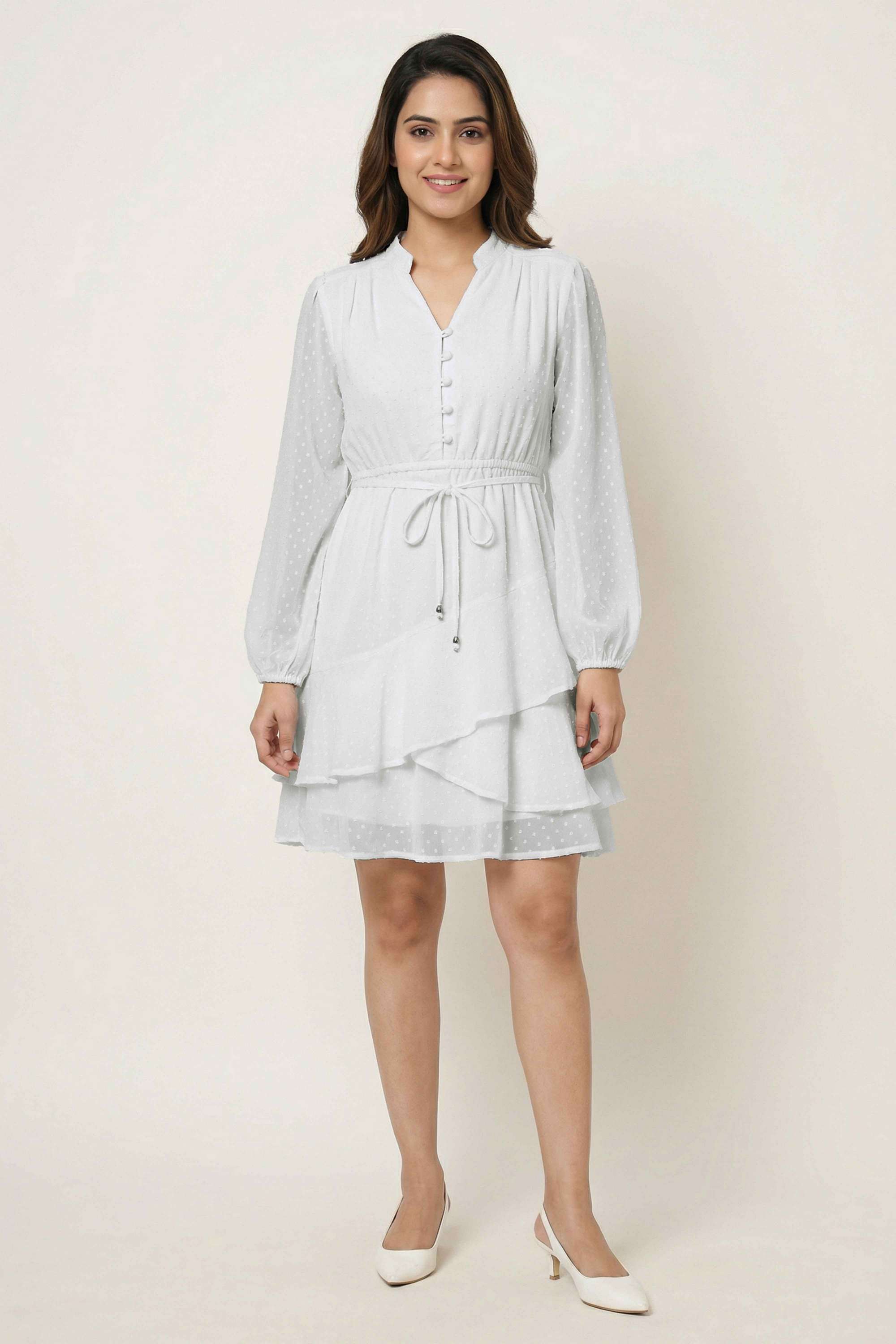 Printed-V-Neck-Polyester-Women-s-Dress