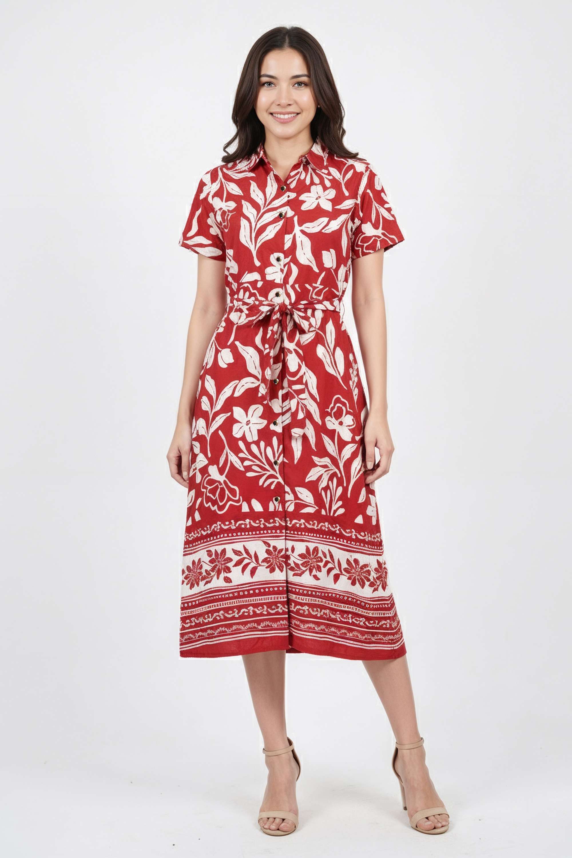 Solid-Collared-Blended-Fabric-Women-Dress