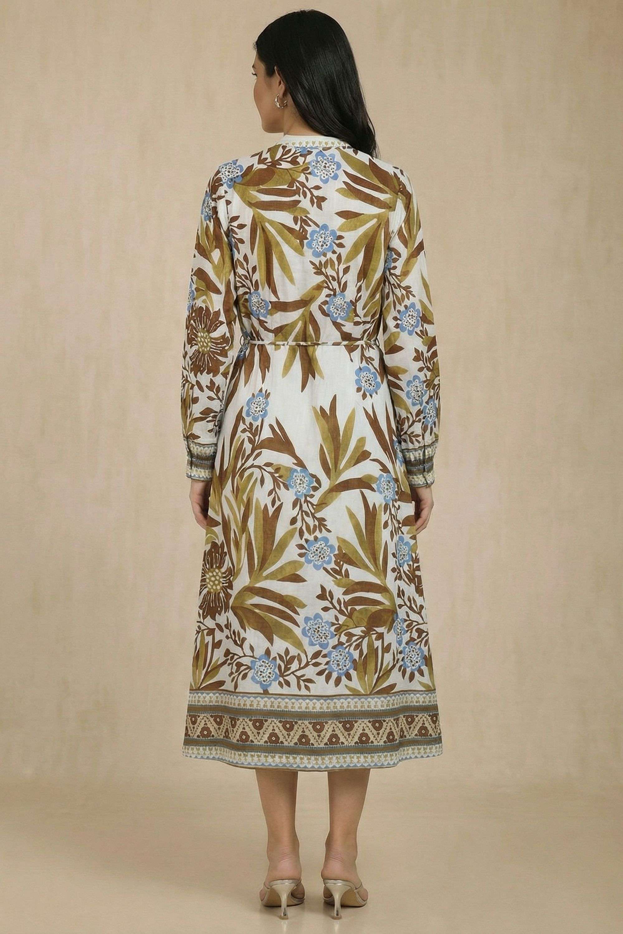 Printed-Henley-Blended-Fabric-Women-Dress